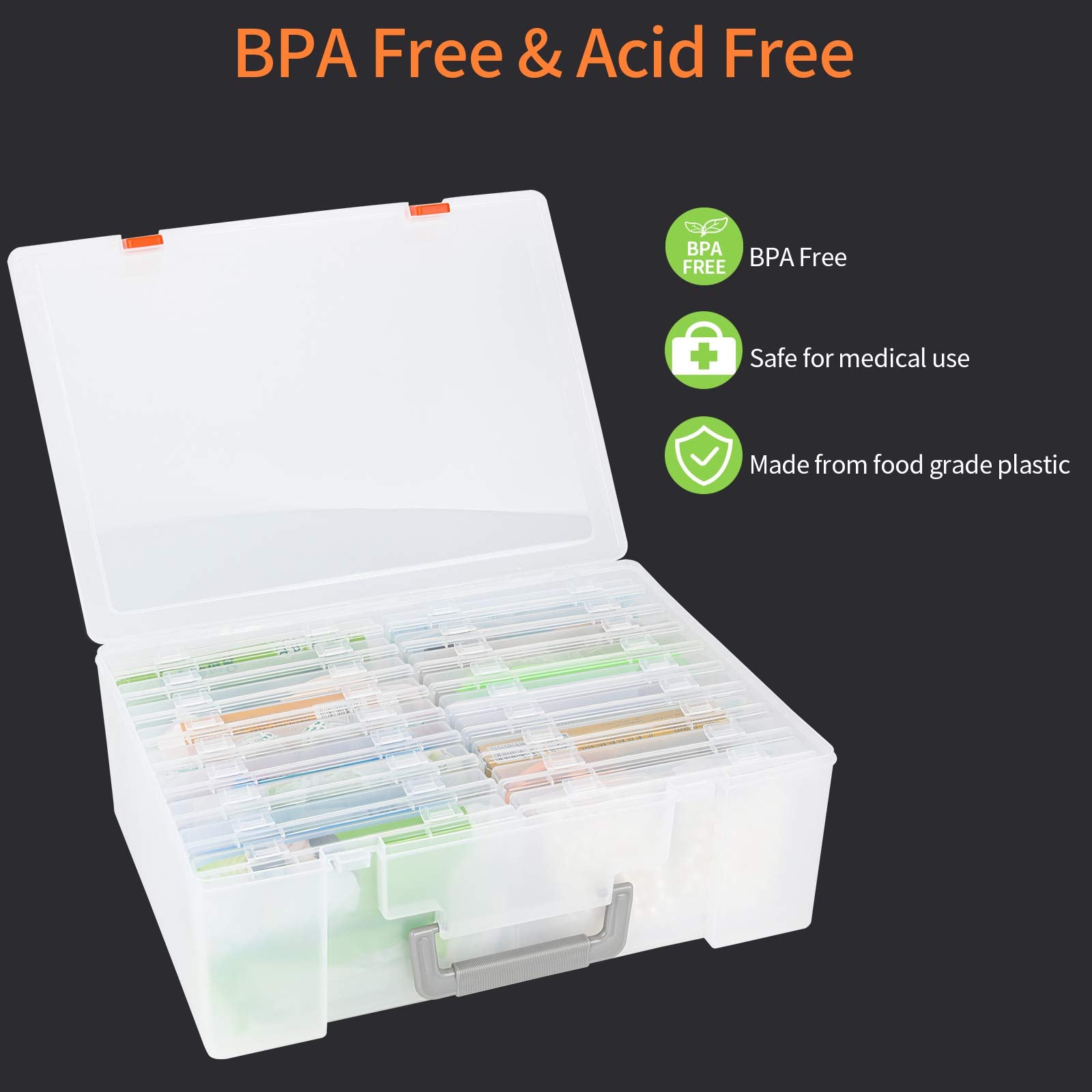 Photo Storage Box 4X6, 18 Inner Extra Large Organizer Acid Free Photo Keeper Storage Case, Plastic Craft Storage Box For Sticker