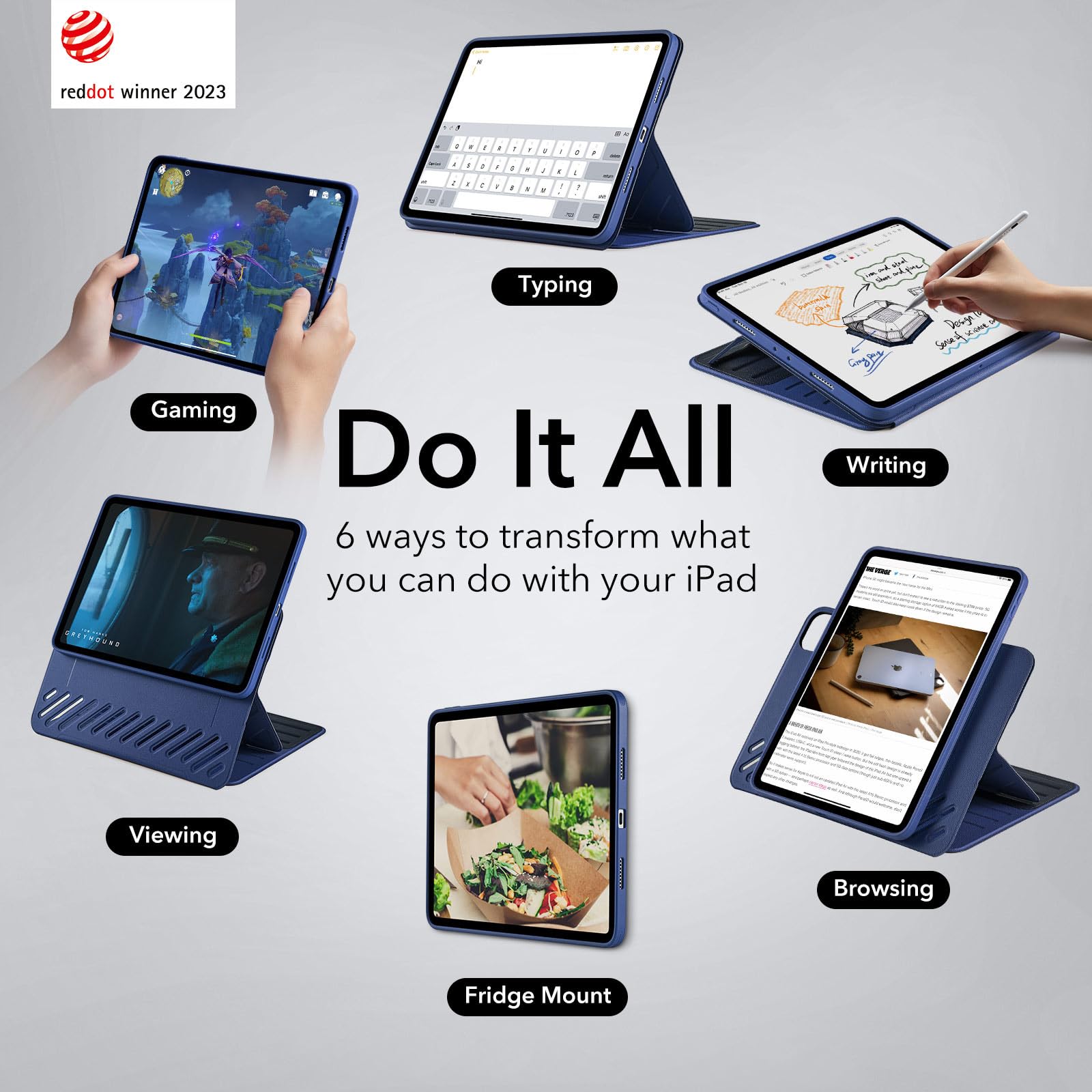 Esr For Ipad Pro 11 Inch Case (2022/2021/2020/2018, 4Th/3Rd/2Nd/1St Generation), Removable Magnetic Cover, Adjustable Portrait/Landscape Stand With Raised Display View, 9 Standing Angles, Blue