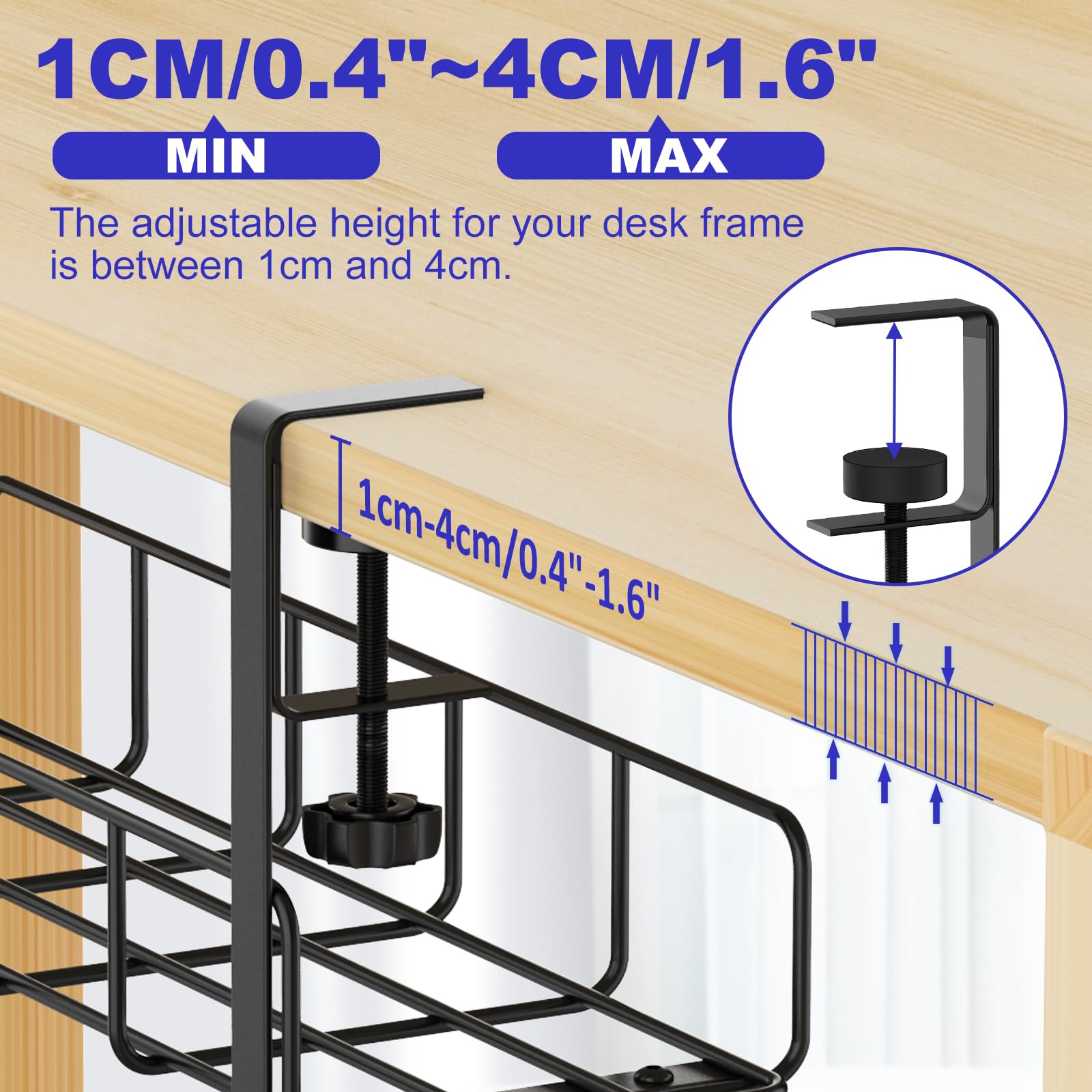 Under Desk Cable Management Tray, 31.5'' No Drill Steel Desk Cable Organizers, Wire Management Tray Cable Management Rack, Desk Cable Tray With Wire Organizer And Desk Cord Organizer