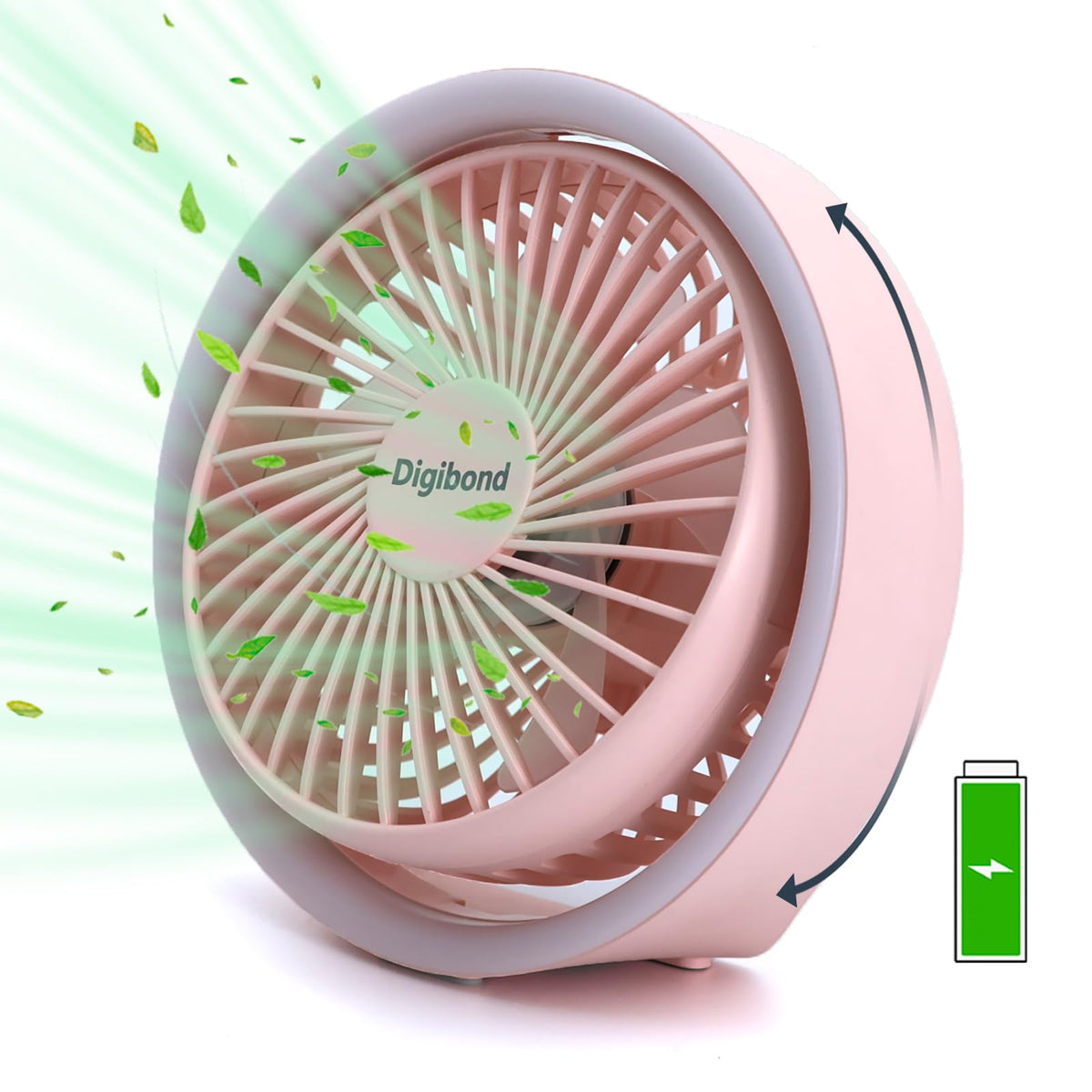 Digibond Pink Desk Fans Small Quiet With Ambient Light/Hook Portable Usb Fan 5.3In High Power 3000Mah Rechargeable Battery Opera