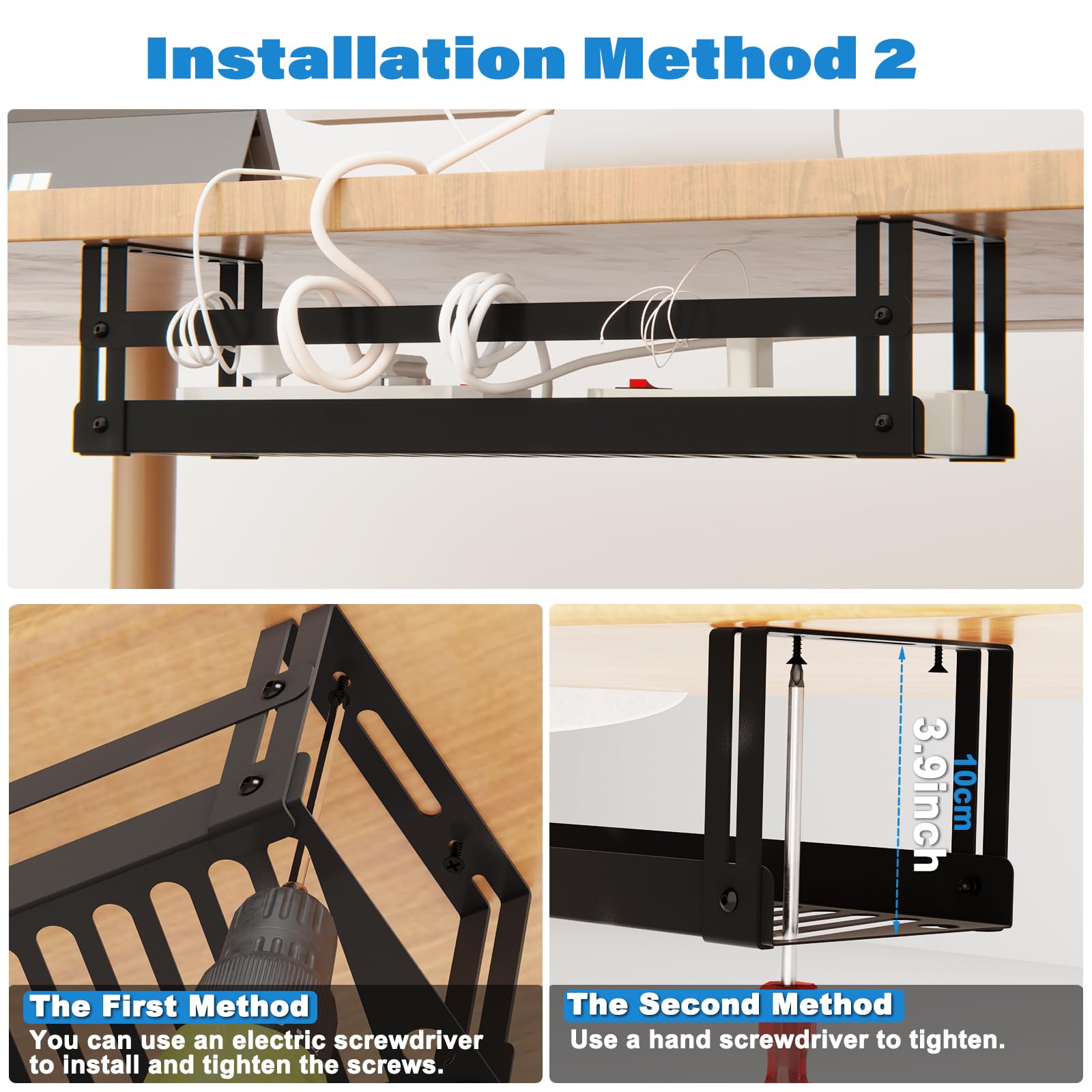Pavstine Under Desk Cable Management Tray 2 Pack,17'' Cord Management Tray For Standing Desk Cable Management Tray,Wire Manageme