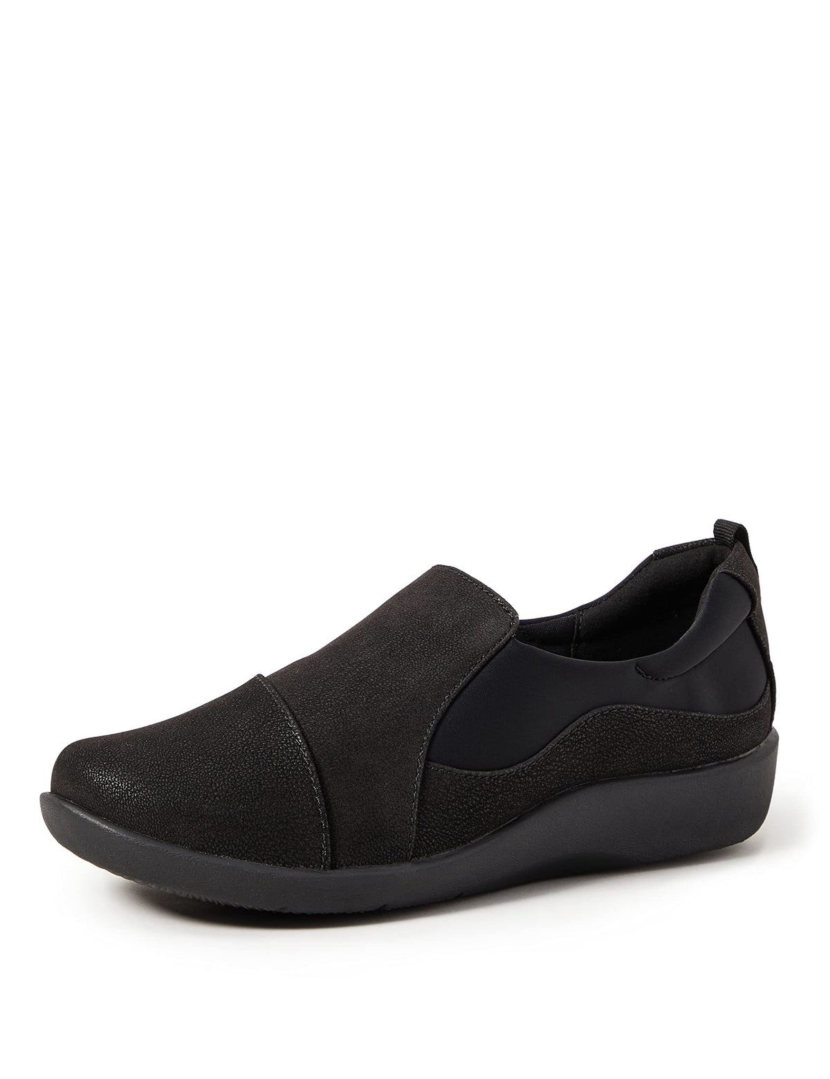 Clarks Womens Sillian Paz Slip On Loafer, Black Synthetic Nubuck, 75 Wide Us