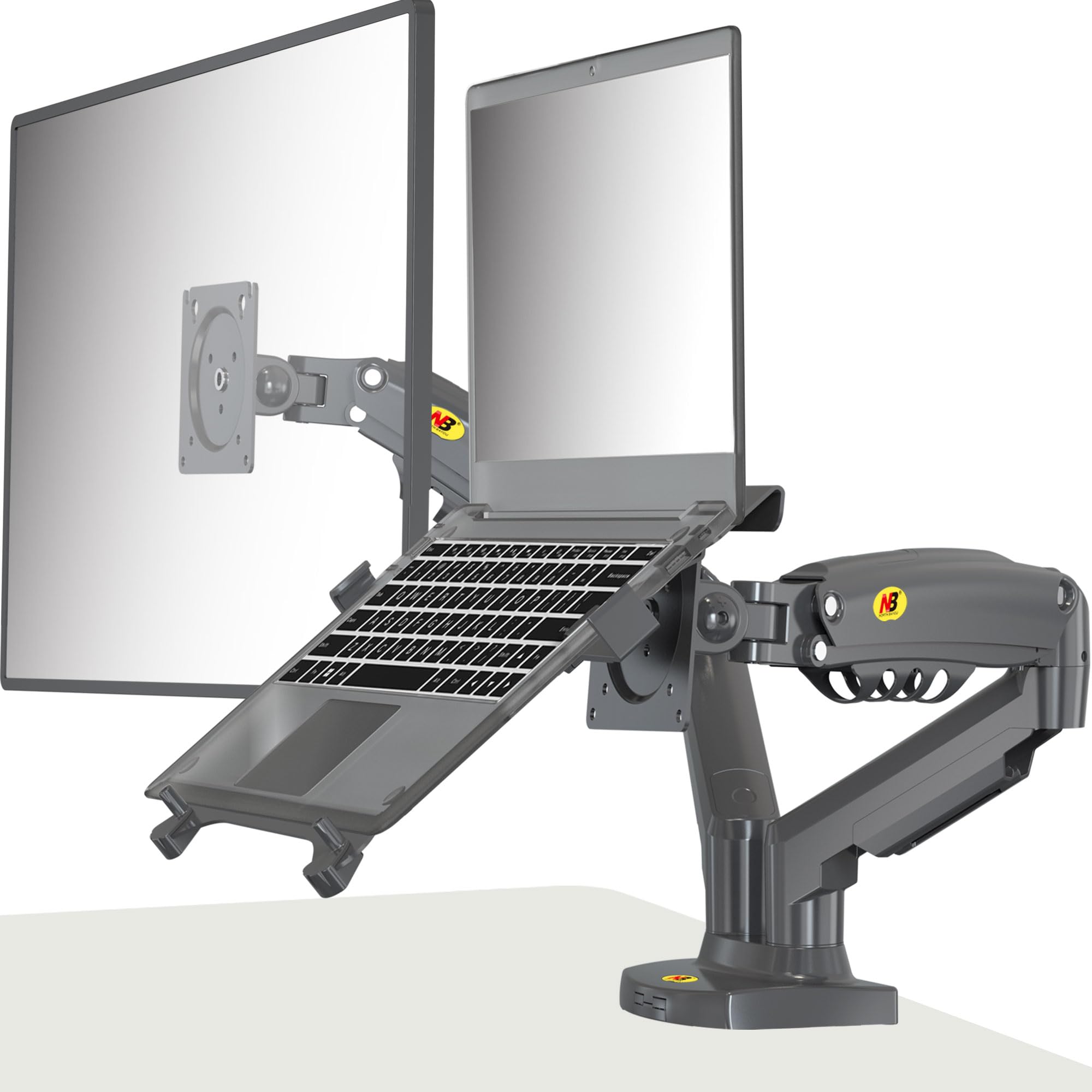 NB North Bayou Laptop Mount with Adjustable Tray for 10-17   Notebook, Full Motion Arm with VESA Plate for 17-30   Monitor,Clamp