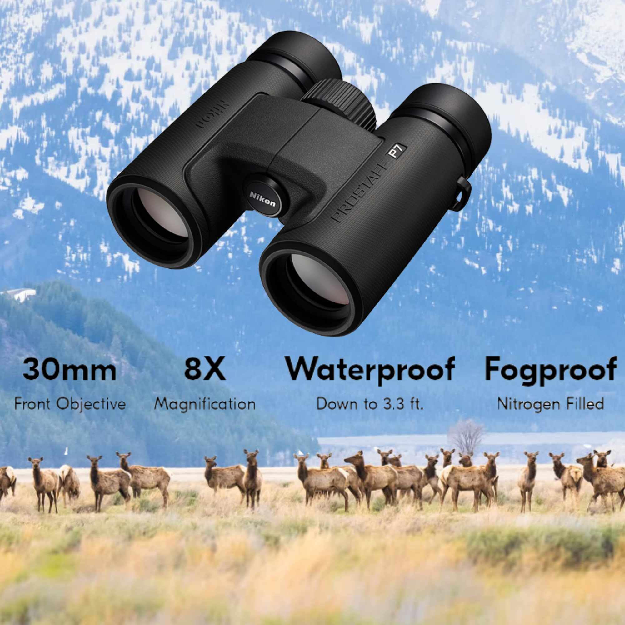 Nikon Prostaff P7 8X30 (16770) Black Binoculars Bundle With Lens Pen And Cleaning Cloth, Compact Binoculars For Adults For Hunti