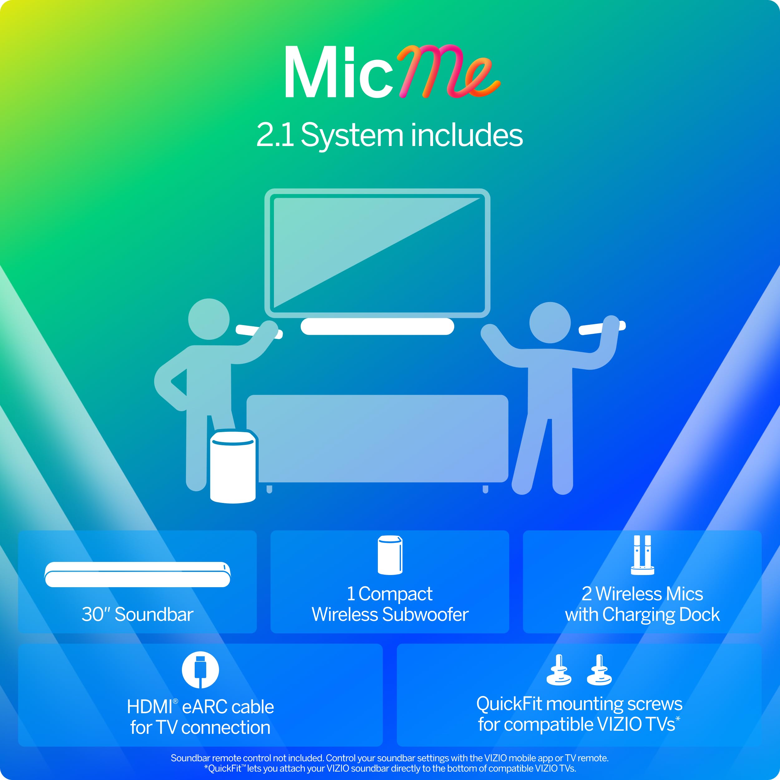 Vizio Micme 2.1 Karaoke Soundbar, 2 Wireless Microphones, Wireless Subwoofer W/Dolby Atmos, Dts:X, Bluetooth Speaker   Sk210X 08
