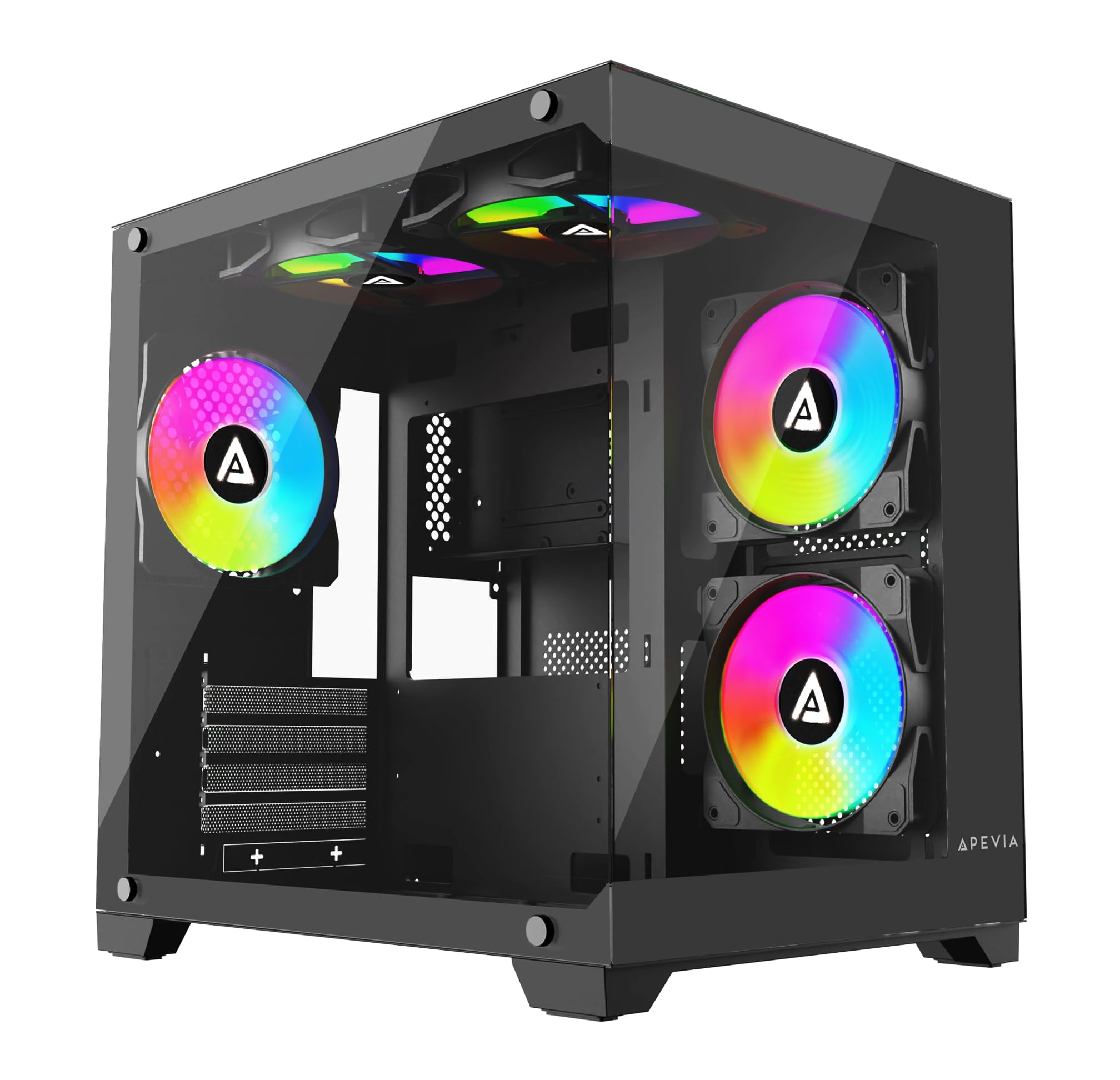 Apevia Prism Bk Prism Micro Atx Gaming Pc Cube Case W/ 5X 120Mm Argb Fans, 366 Rgb Modes, Dual Tempered Glass Panels, 240Mm Radi
