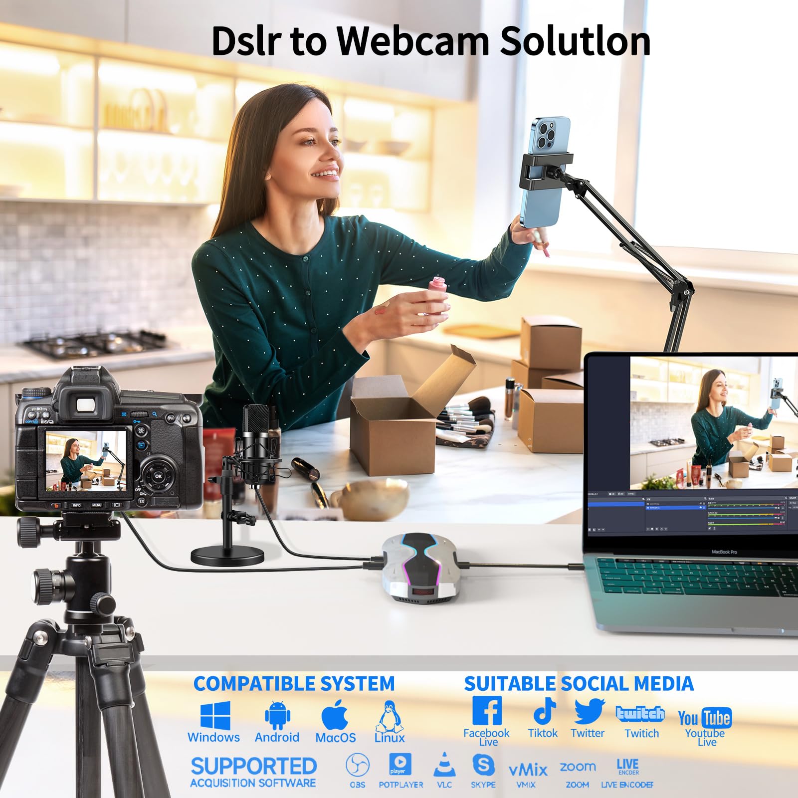 Kuhaimi Capture Card, 4K Hdmi Video Capture Card For Streaming Game Live, Usb3.0 Low Latency, Full Hd 4K 60/1080P 240Fps For Str