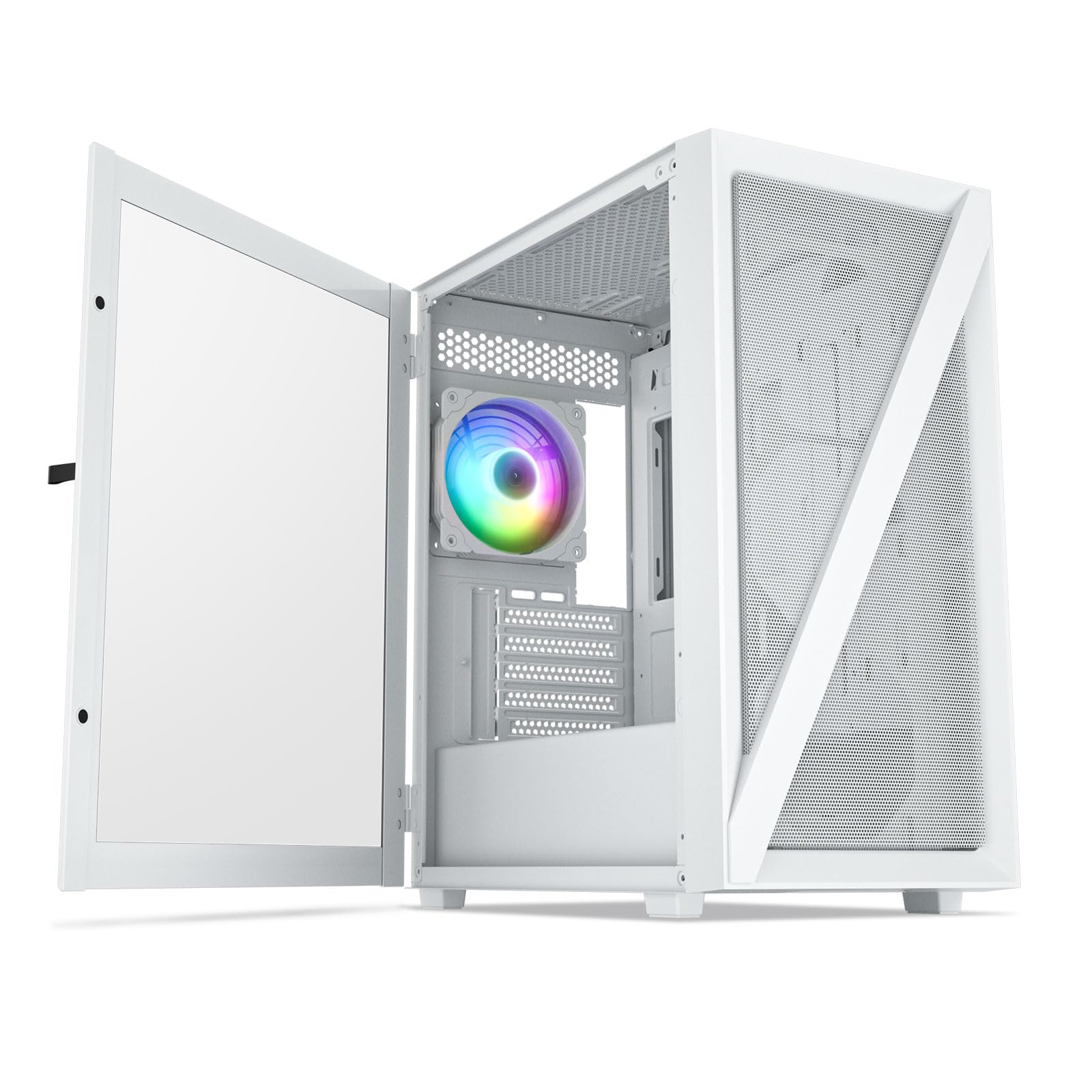Vetroo M05 Micro Atx Computer Pc Case With Door Open Tempered Glass Side Panel & Mesh Front Panel, Pre Installed 120Mm Argb Fan