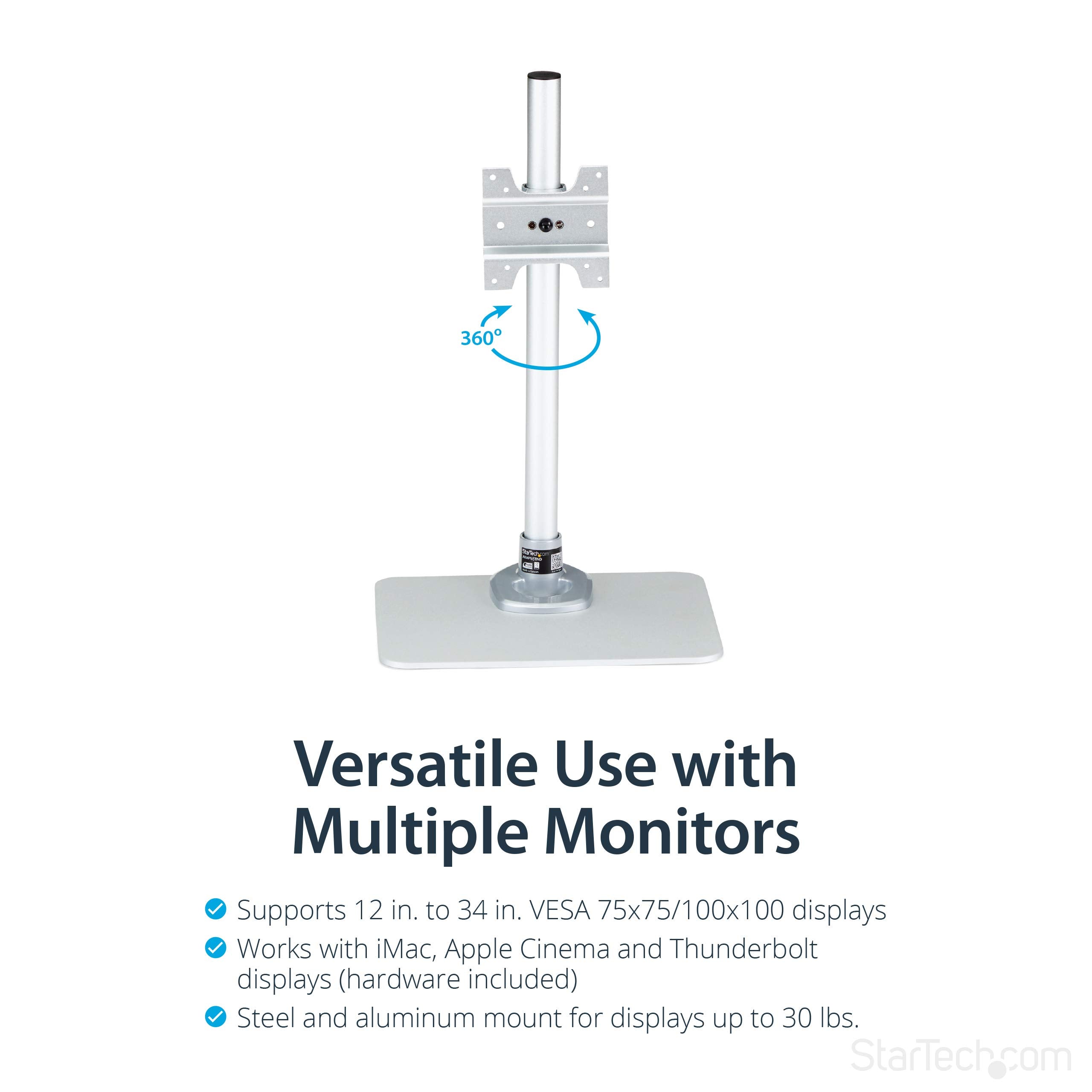 Startech.Com Single Monitor Stand   Adjustable   Supports Monitors 12'' To 34''   Premium   Single Screen Vesa Monitor Mount Sta