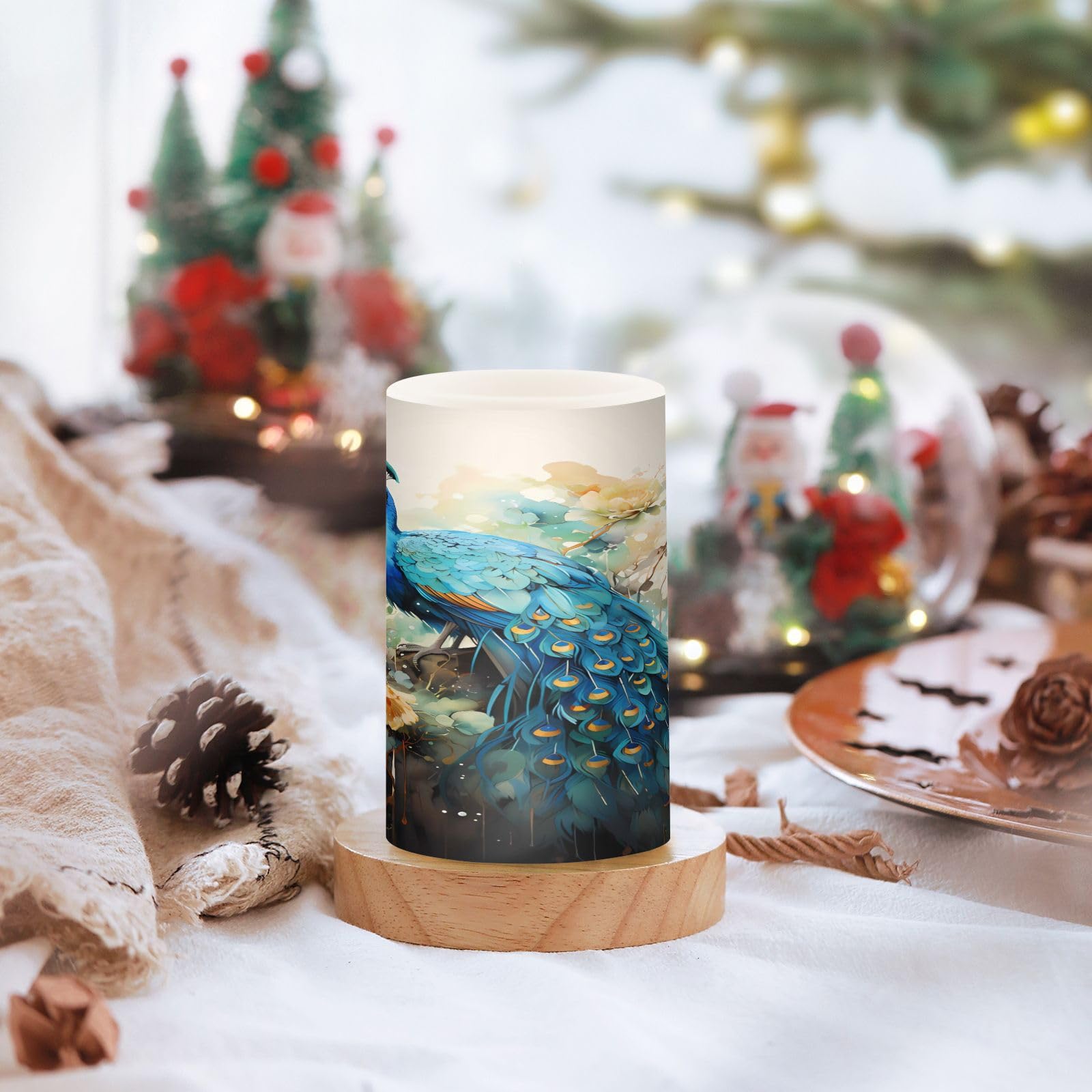 Alaza Blue Peacock Yellow Flowers Flickering Flameless Candles With Remote Timer,Tea Light Candles Pillar Votive Candles Set Of