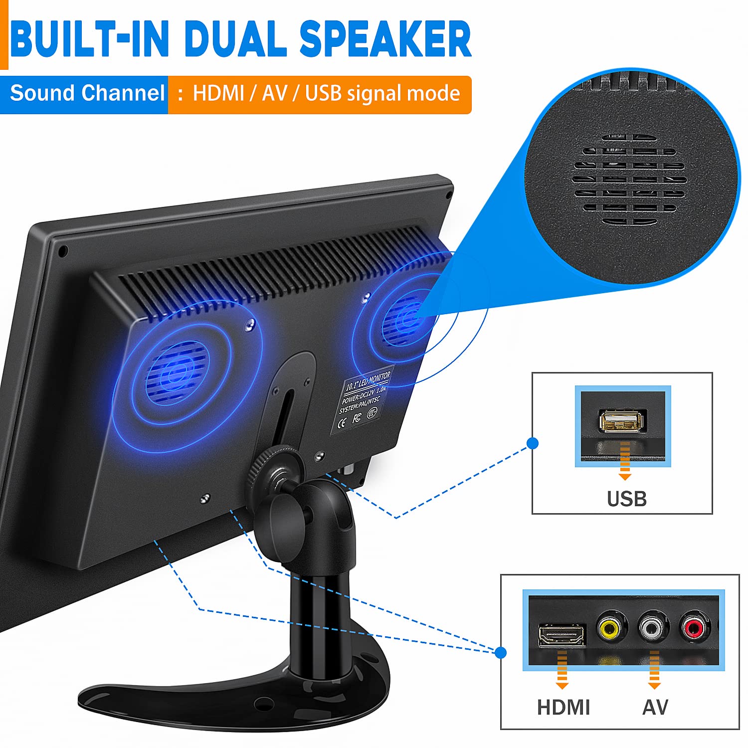 Haiway 10.1 Inch Security Monitor, 1366X768 Resolution Small Hdmi Monitor Small Portable Monitor With Remote Control With Built