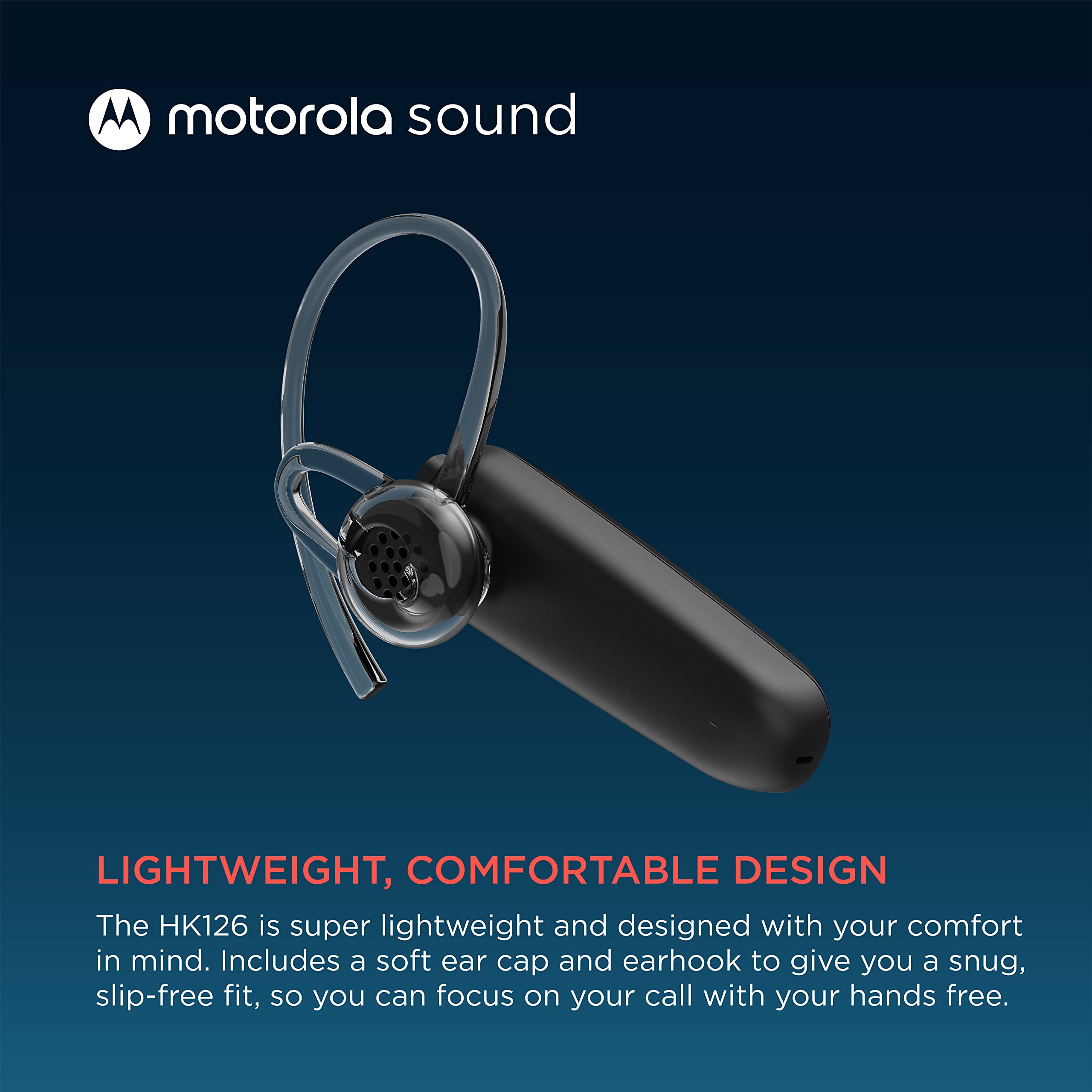 Motorola Sound Hk126 Bluetooth Earpiece - In-Ear Wireless Mono Bluetooth Headset With 8-Hour Talk Time, Voice Assistant Compatib