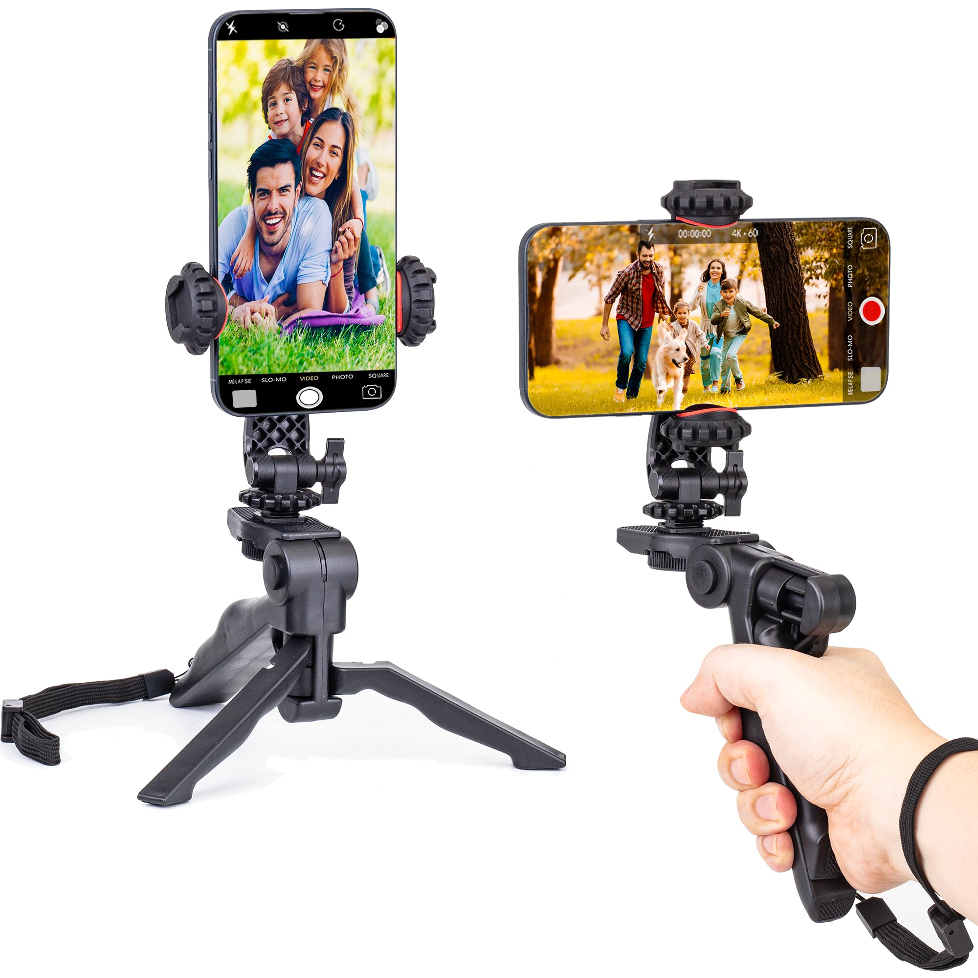 Zeadio Phone Tripod Stabilizer Grip, Smartphone Handheld Portable Selfie Stick Desktop Tabletop Stand Mount Holder for All Smart