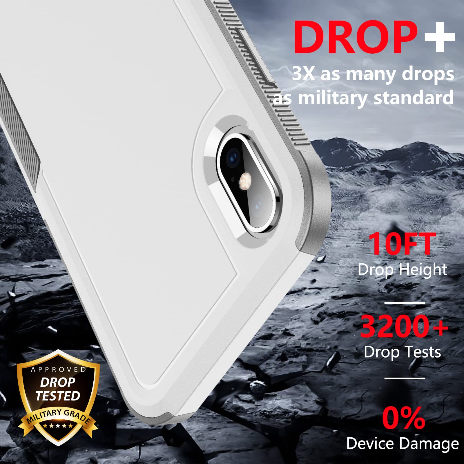Spidercase For Iphone Xs Max Case, [10 Ft Military Grade Drop Protection] [Non Slip] [2 Pcs Tempered Glass Screen Protector] Sho
