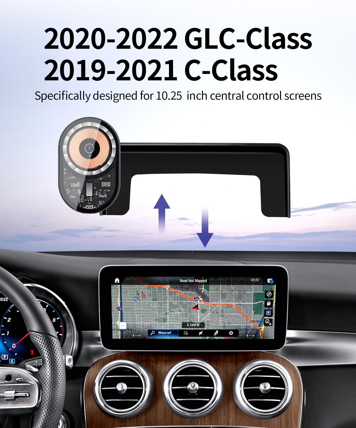 Masergogo Wireless Charging Car Phone Holder For Mercedes Benz Glc-Class 2020-2022/C-Class 2019-2021 Accessories 10.25 Inch Scre