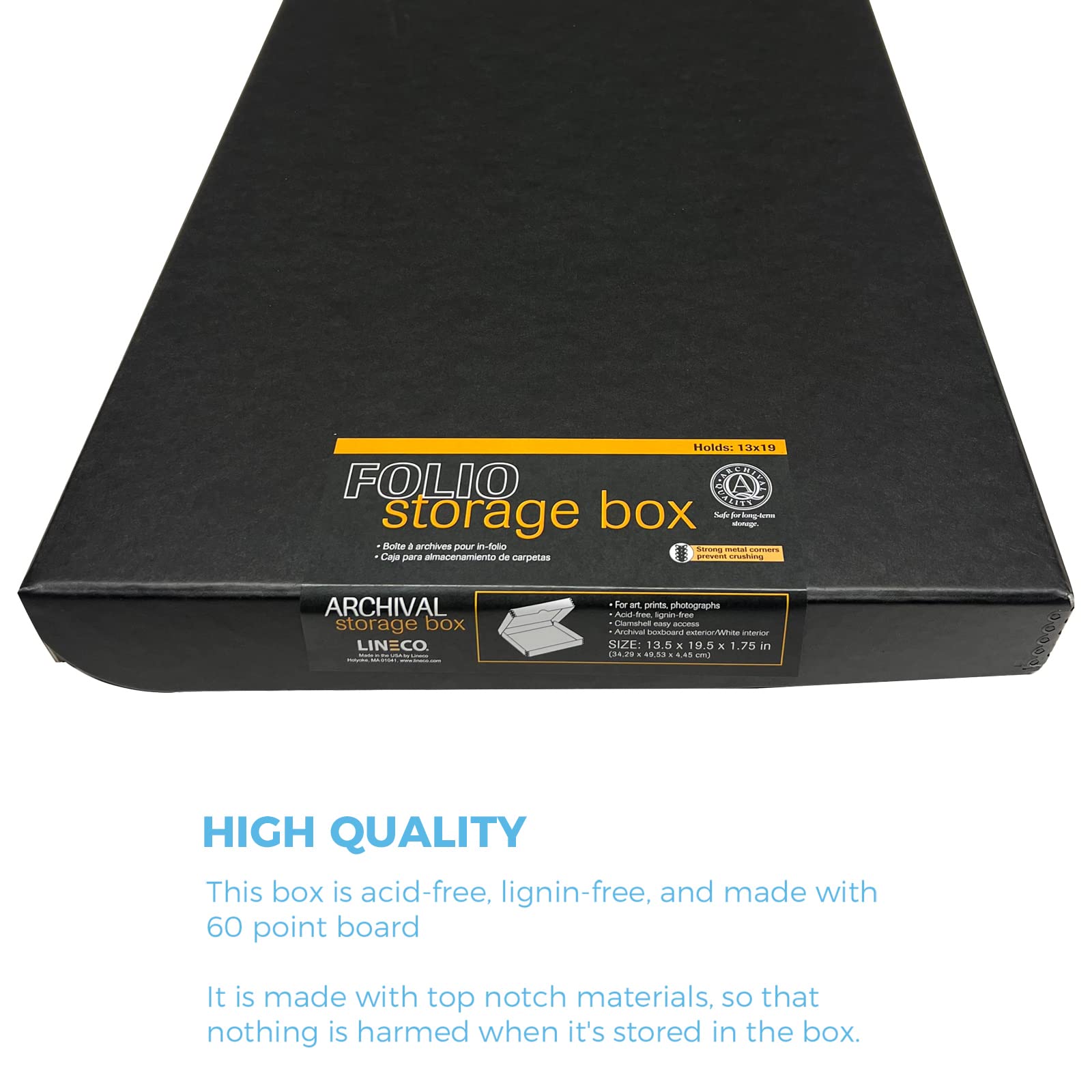 Lineco Folio Storage Box, Clamshell Design With Metal Edge. 13.5X19.5X1.75 Inches, Archival Boxboard, Preserve Photos, Cards, Magazines, Documents, Art, Ephemera, Family Records, Black, Pack Of 1