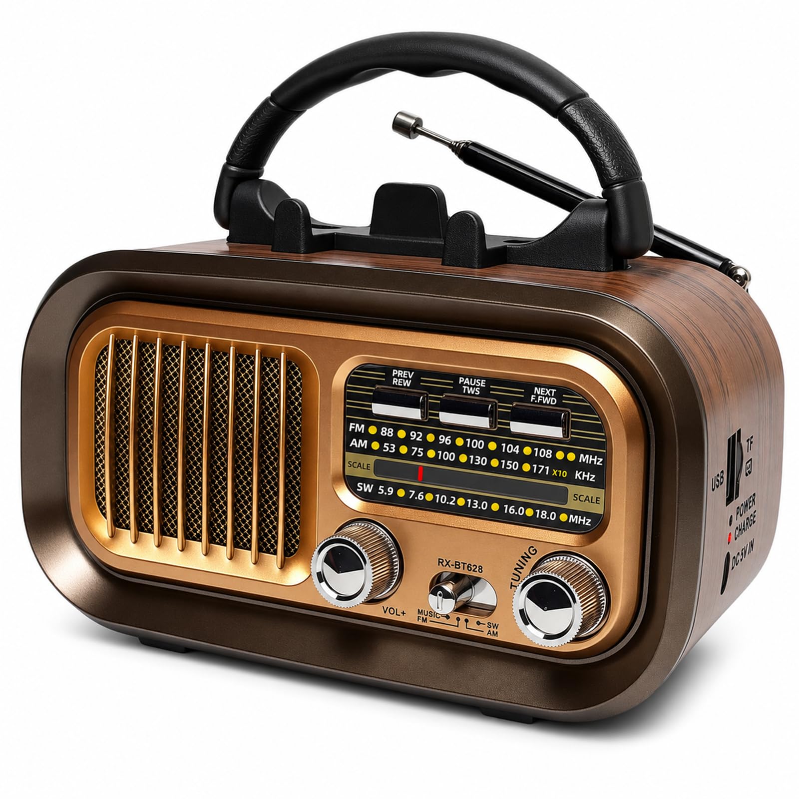 Portable AM FM SW Radio with Bluetooth, Rechargeable Retro Radio for Home