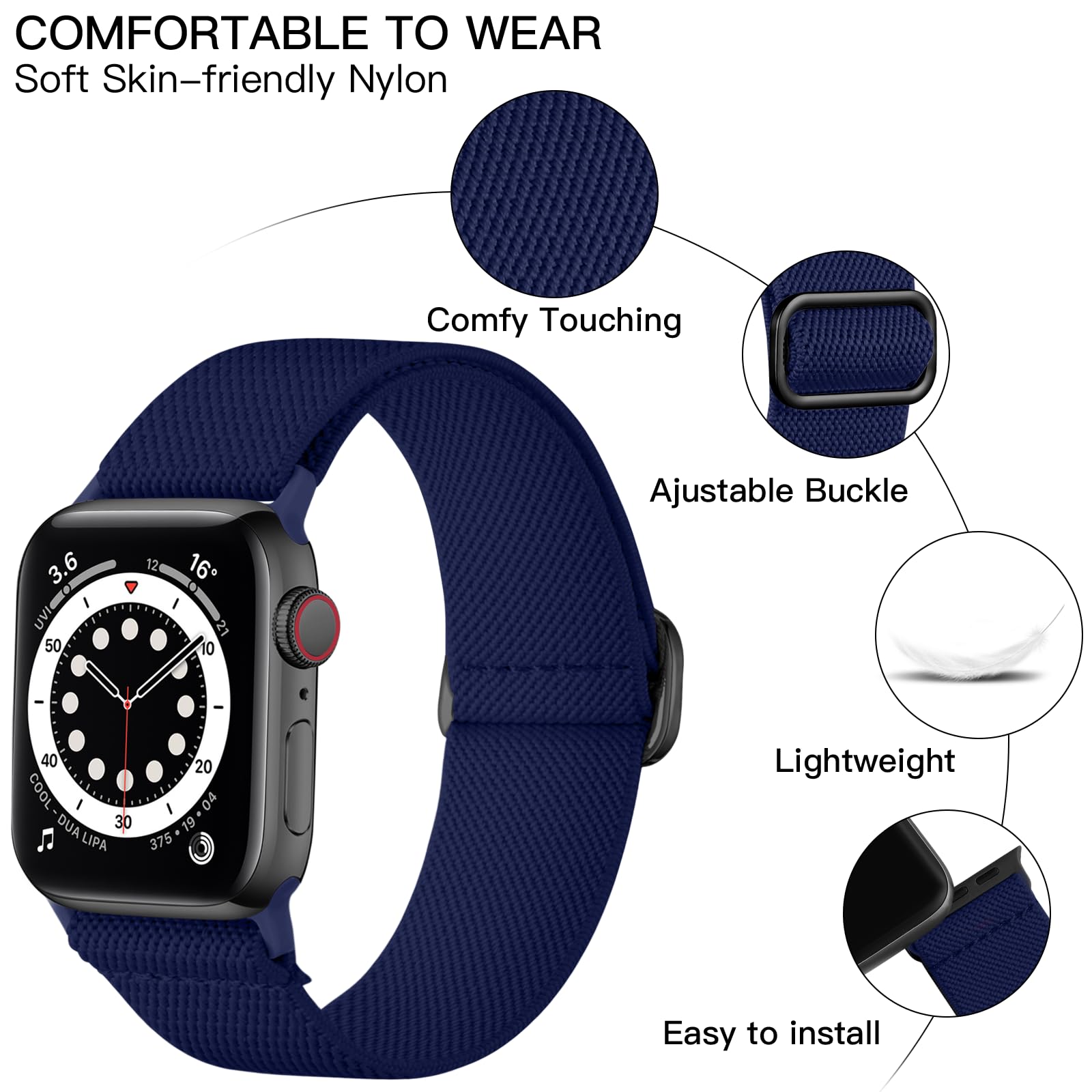 Lerobo Compatible With Apple Watch Band 38Mm 40Mm 41Mm Series 10 9 46Mm 44Mm For Men Women Se Stretchy Nylon Solo Loop Sport Str