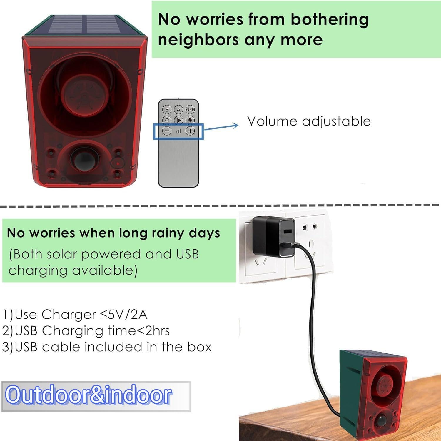 Hulppre Solar Outdoor Motion Sensor Alarm Dog Barking&Gunshot Sound,Support Recording&Volume,130Db Loud Noise Maker,3 Work Modes