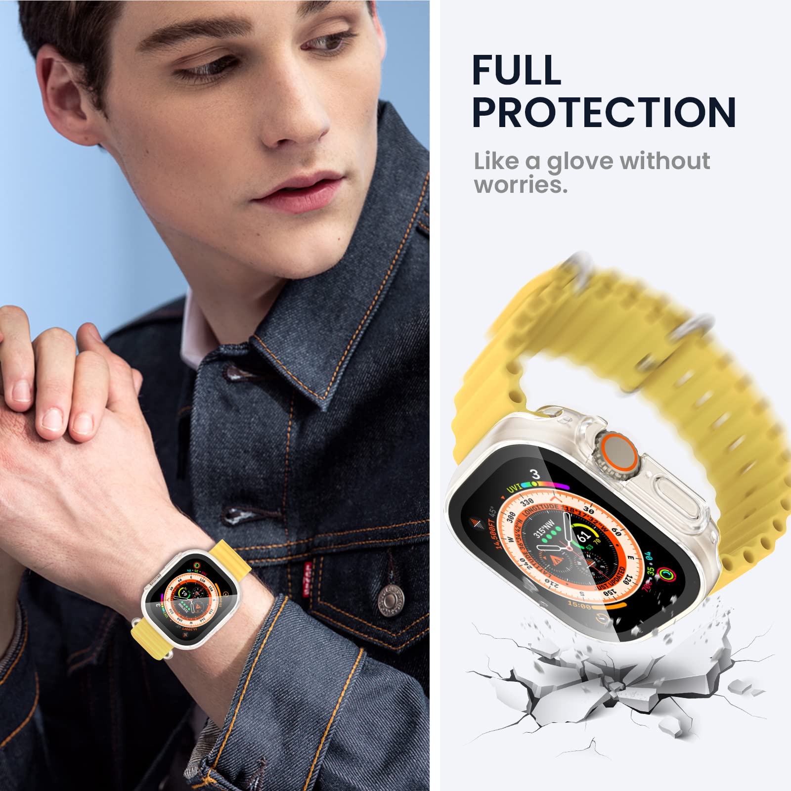 Tensea (2 In 1) For Waterproof Apple Watch Ultra 2/Ultra Screen Protector Case 49Mm Accessories, Iwatch Protective Pc Face Cover