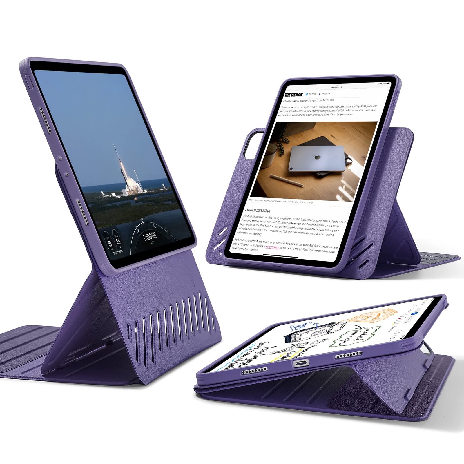 Esr For Ipad Pro 11 Inch Case (2022/2021 / 2020/2018, 1St, 2Nd, 3Rd & 4Th Gen), Removable Magnetic Cover, Adjustable Portrait/Landscape Stand With Raised Display View, 9 Standing Angles, Purple