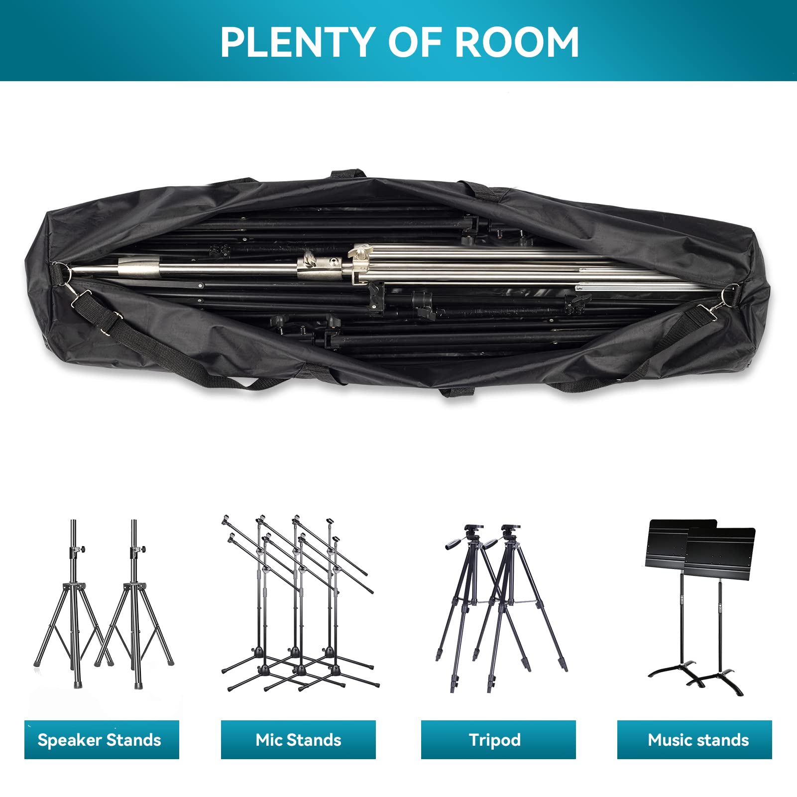 Oukmic Tripod Carrying Bag, 25'' Long Carry Case For Speaker Stands, Light/Lighting Stand, Mic/Microphone Poles   With Adjustabl