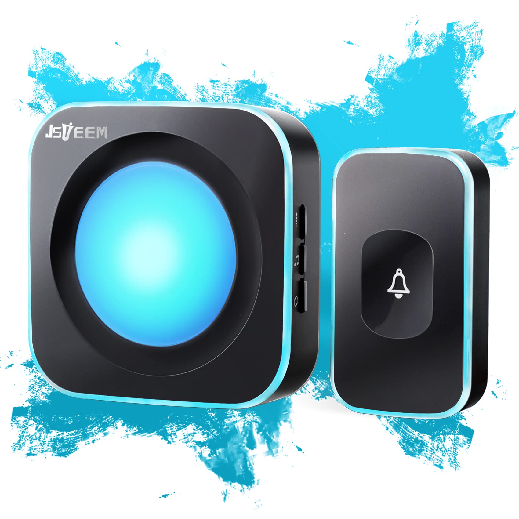 Wireless Doorbell Jsieem 1200 Feet Waterproof Door Bell With 36 Melodies 4 Volume Levels 7 Colour Flash Light,For Home, Office,C