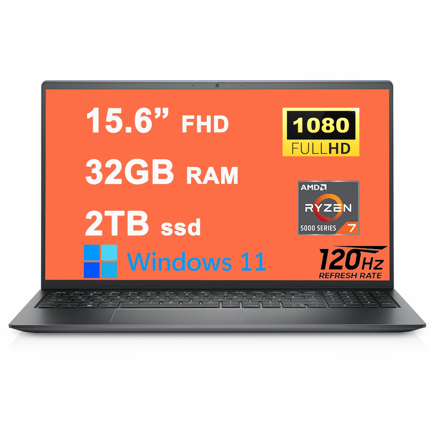 Dell Inspiron 15 3000 3525 Business Laptop 15.6' FHD 120Hz WVA Anti Glare Narrow Border Display AMD Ryzen 5000 Series Octa Core Ryzen 7 5825U 32GB RAM 2TB SSD HDMI MaxxAudio Win11 Carbon Black