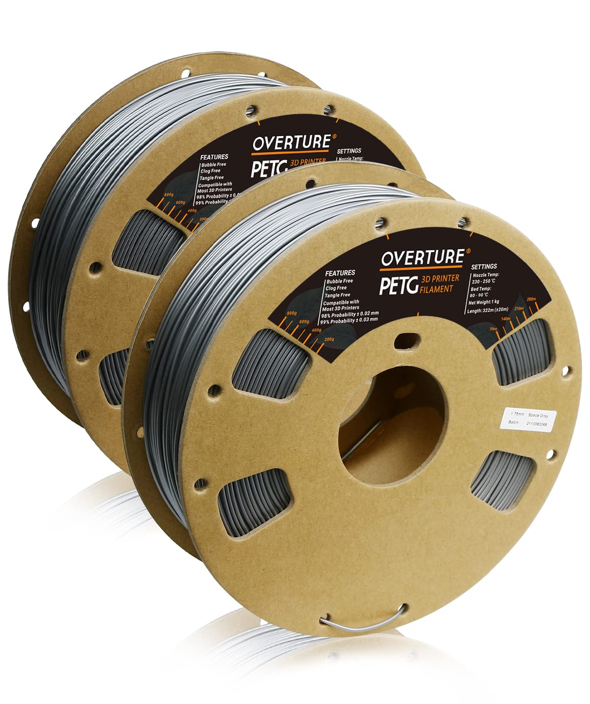 Overture Petg Filament 1.75Mm, 3D Printer Consumables, 2Kg Filament (4.4Lbs), Dimensional Accuracy 99% Probability +/  0.03 Mm,