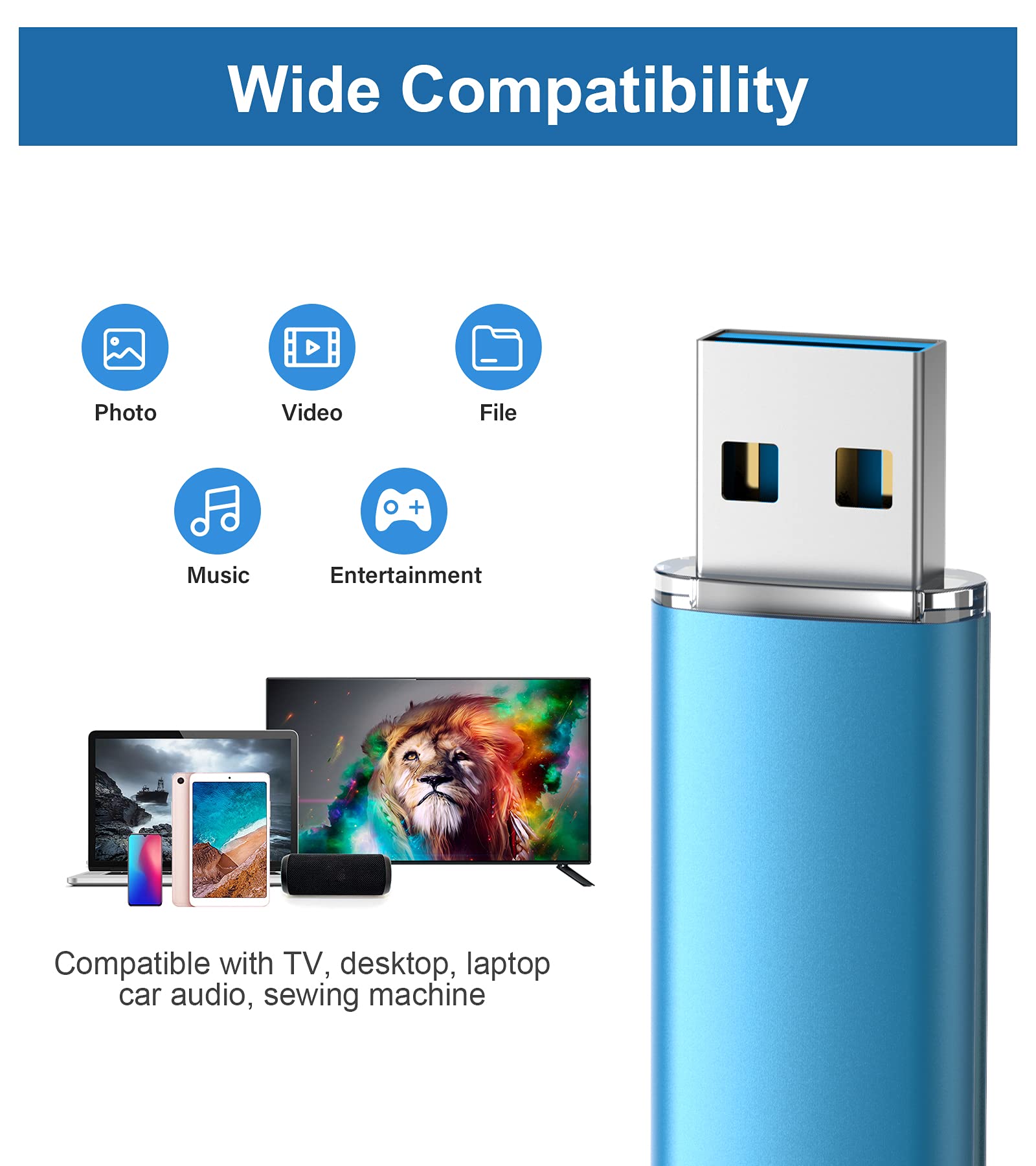 Topesel 2Pack 128Gb Usb 3.0 Flash Drive High Speed 128G Thumb Drive Memory Stick Jump Drive 128G Usb Drive Zip Drive For Pc Laptops, Tablets, Tvs, Car Audio (Blue)