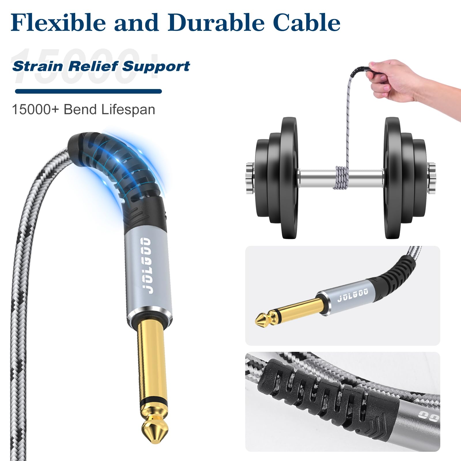 Jolgoo 1/4 Inch Guitar Instrument Cable 10 Ft 2 Pack, 1/4 Inch Ts Guitar Cable, Quarter Inch Cable, For Electric Guitar, Bass, K