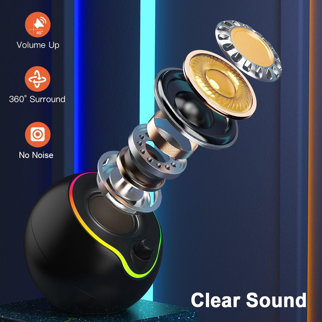 Lenrue Usb Computer Speakers, Laptop Speakers, Plug Play, Loud And Clear Sound, Easy Access Volume Konb, With Type C Adapter, Colorful Lights, For Desktop, Pc, Laptop, Phone (Usbblack)