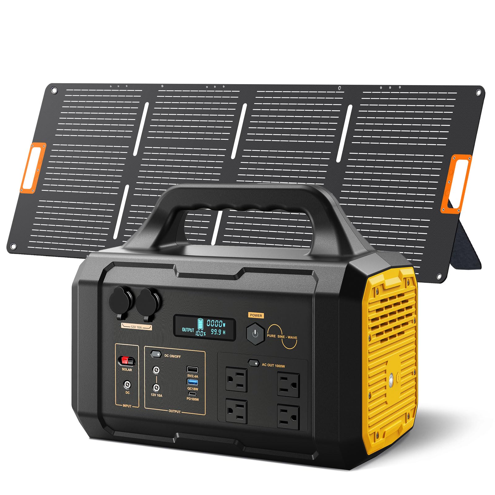 Solar Generator 1000W Portable Power Station with Solar Panel Included, 1024Wh LiFePO4 (LFP) Battery with 120V AC Outlet for Out