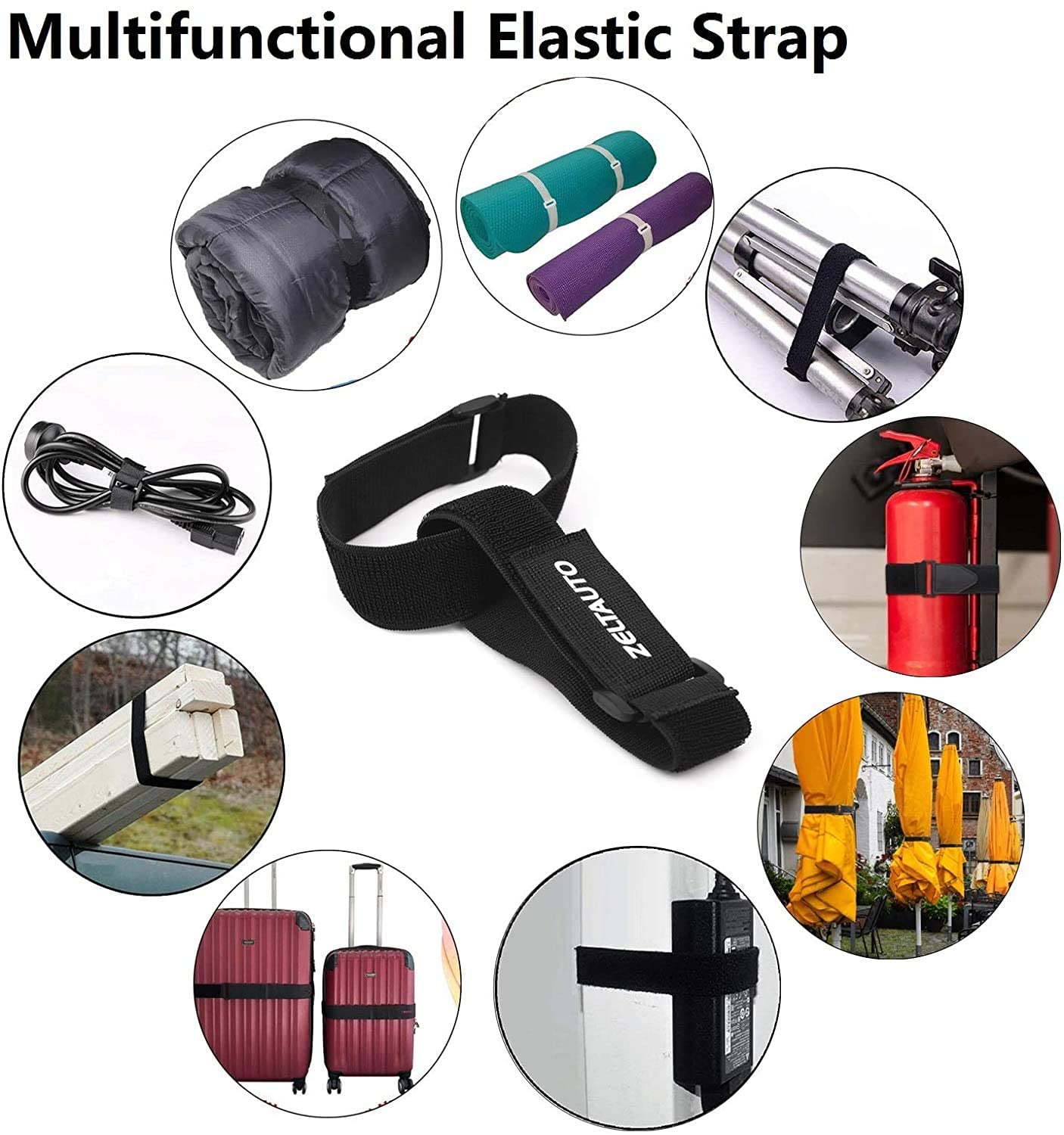 Zeltauto Elastic Cinch Straps Hook 16Inch (2 Pack),Multipurpose Strong Reusable Loop Cable Ties For Securing & Organizing Cables