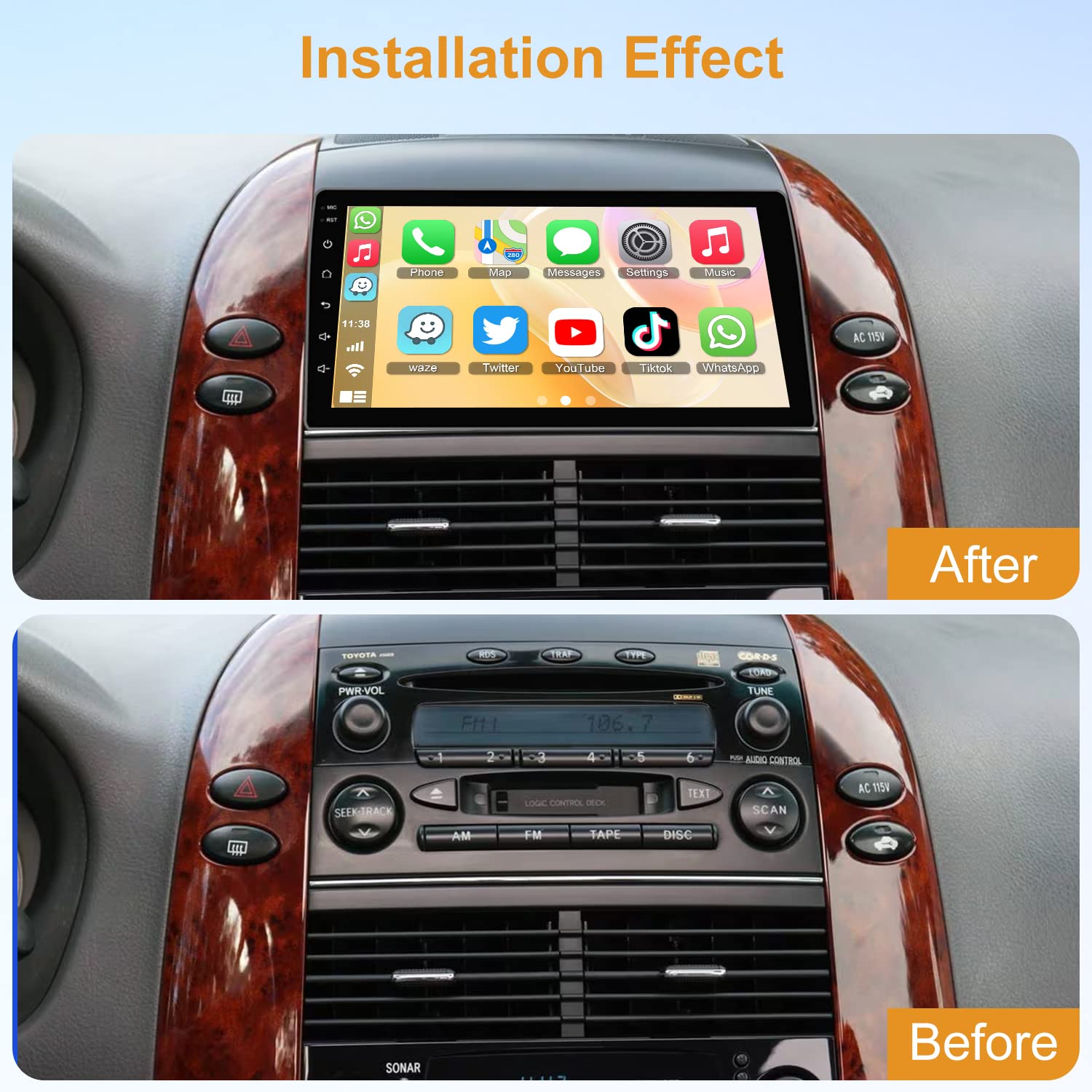 Android 12 Car Radio Stereo For Toyota Sienna 2004 2010, Wireless Carplay&Android Auto With 2G+32G Support Bluetooth/Voice Contr