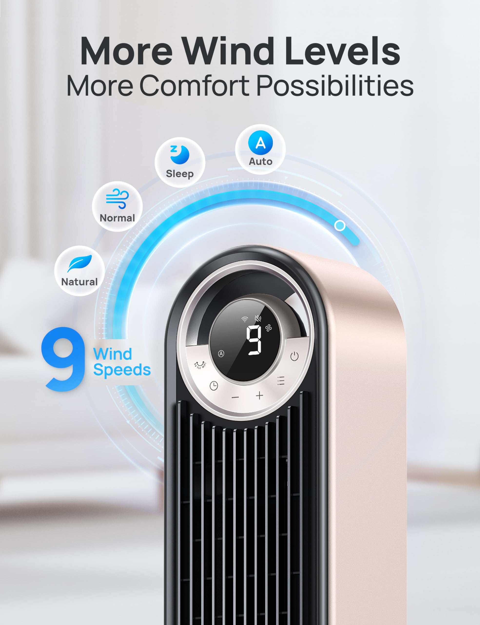 Dreo Smart Tower Fans For Home, 90 Oscillating Fan Bedroom Indoors, Voice Control Floor With 12H Timer, 42 Inch Quiet Bladeless