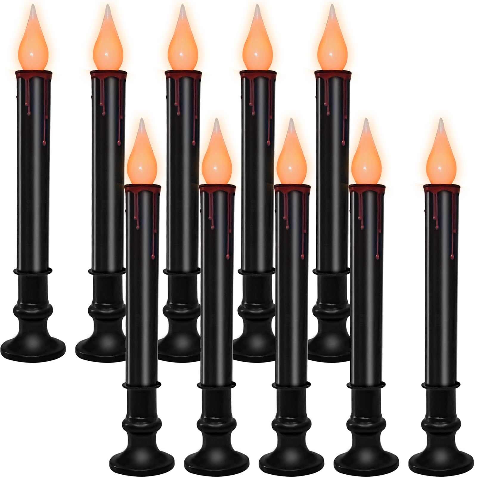Sunsgne 9'' Halloween Window Battery Operated Candle Lights With Led Flameless Flicker Lights, Black Candles Automatic Timer Lam