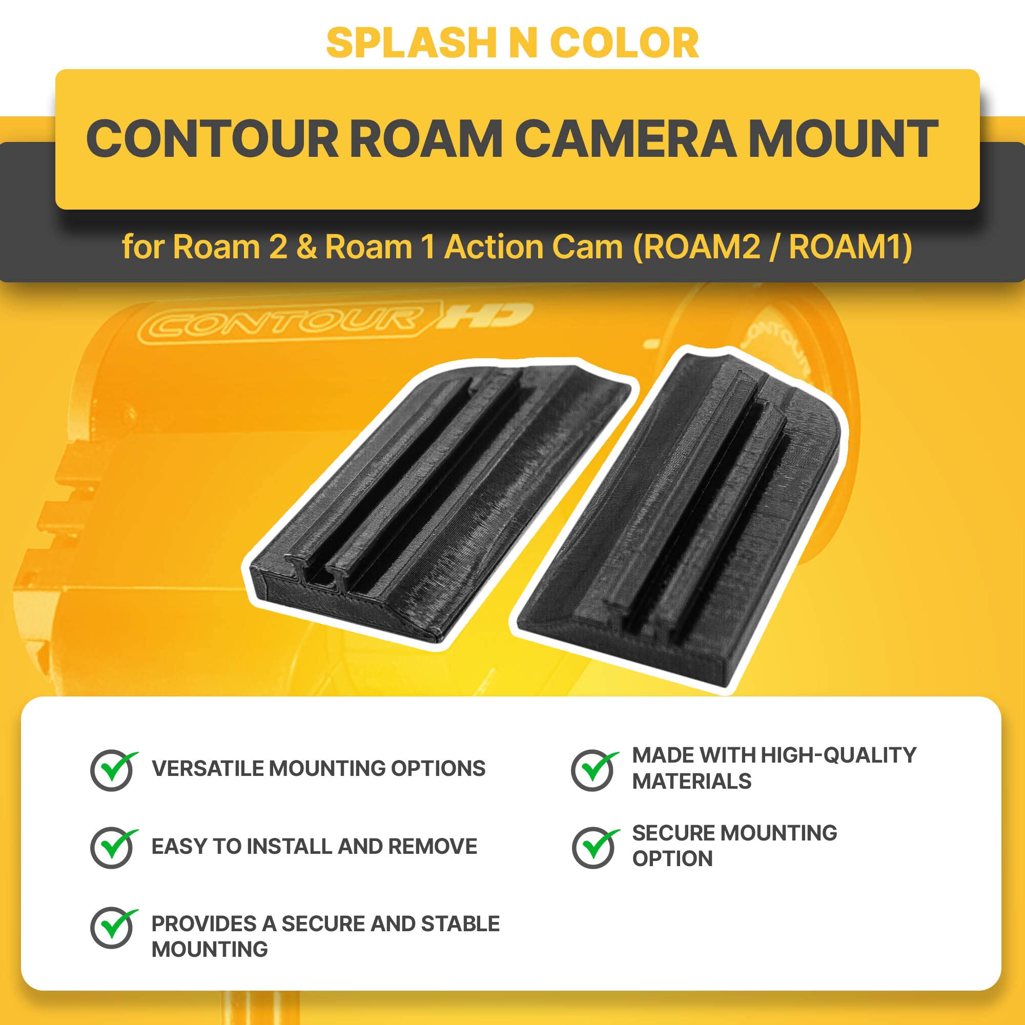Splashncolor Contour Roam Camera Mount Compatible With Roam 2 & Roam 1 Action Cam (Roam2 / Roam1)   Versatile, Durable, And Easy