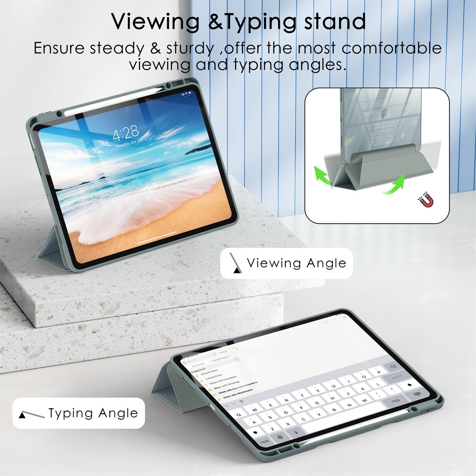 Soke Case For Ipad Air 13 M2 2024/Pro 12.9 (6Th/5Th/4Th Generation, 2022/2021/2020)   Pencil Holder+Auto Sleep/Wake+Camera Protection, Shockproof Back Cover For Ipad Pro 12.9 Inch,Gray