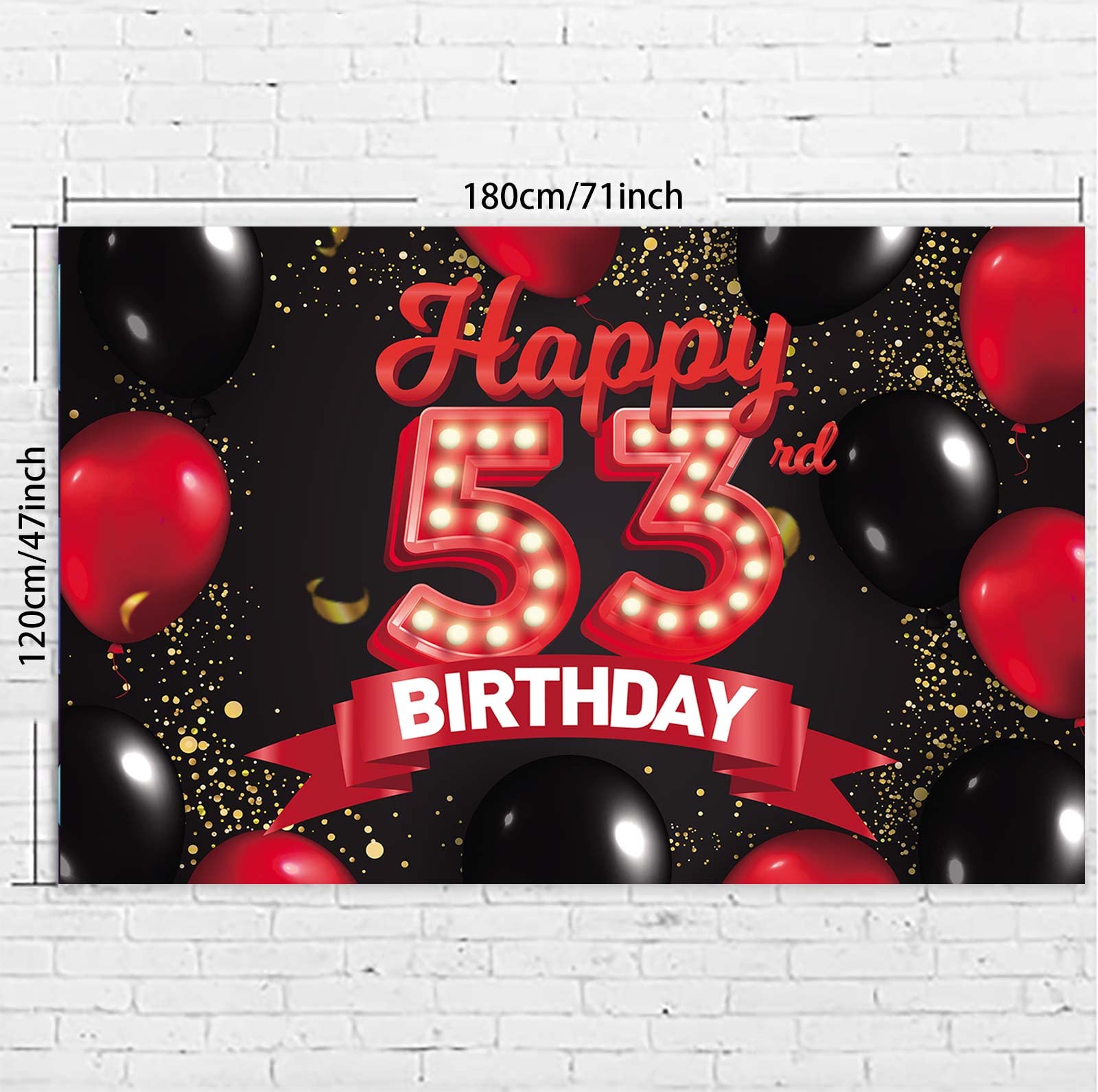 Happy 53Rd Birthday Red And Black Banner Backdrop Decorations Balloons Theme Decor For Girls Women Princess 53 Years Old Birthda
