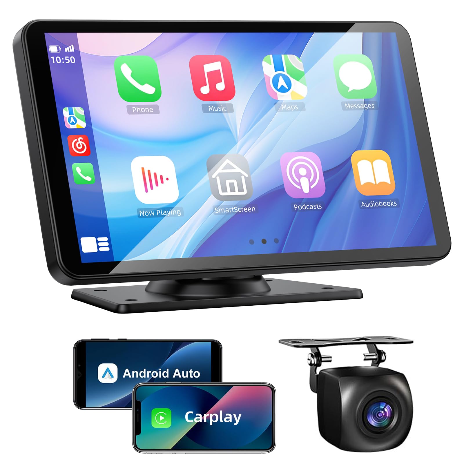 Vukarual Wireless Apple Carplay And Android Auto Screen For Car, 7'' Hd Portable Touch Screen Car Stereo With Bluetooth, Backup