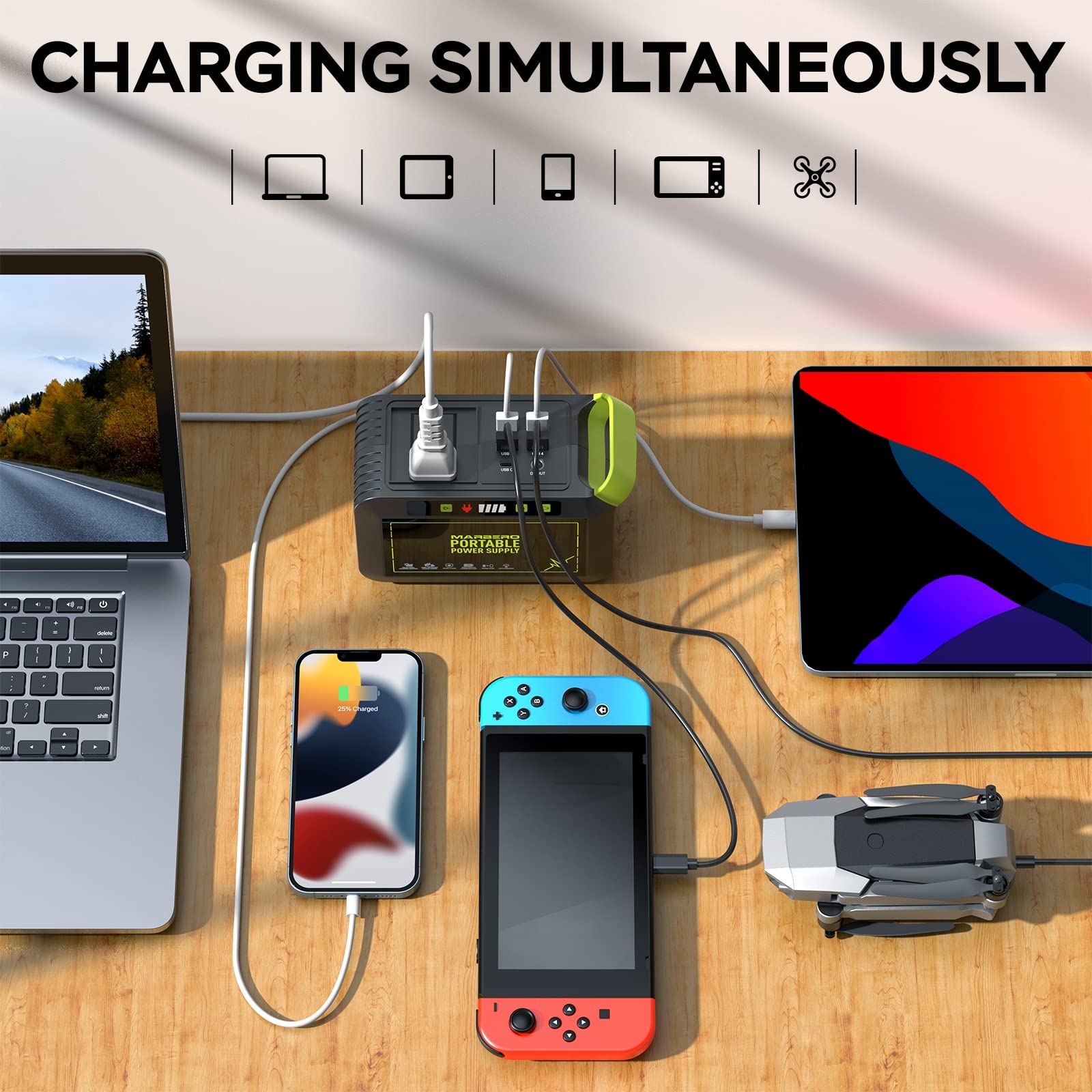 Marbero Portable Power Station 88Wh Camping Lithium Battery Solar Generator Fast Charging With Ac Outlet 120W Peak Power Bank(So