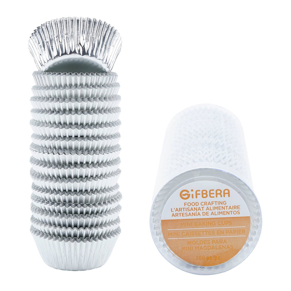 Gifbera Mini Foil Baking Cups Silver, 300 Count Bright Foil Paper Silver Cupcake Liners Mini Size