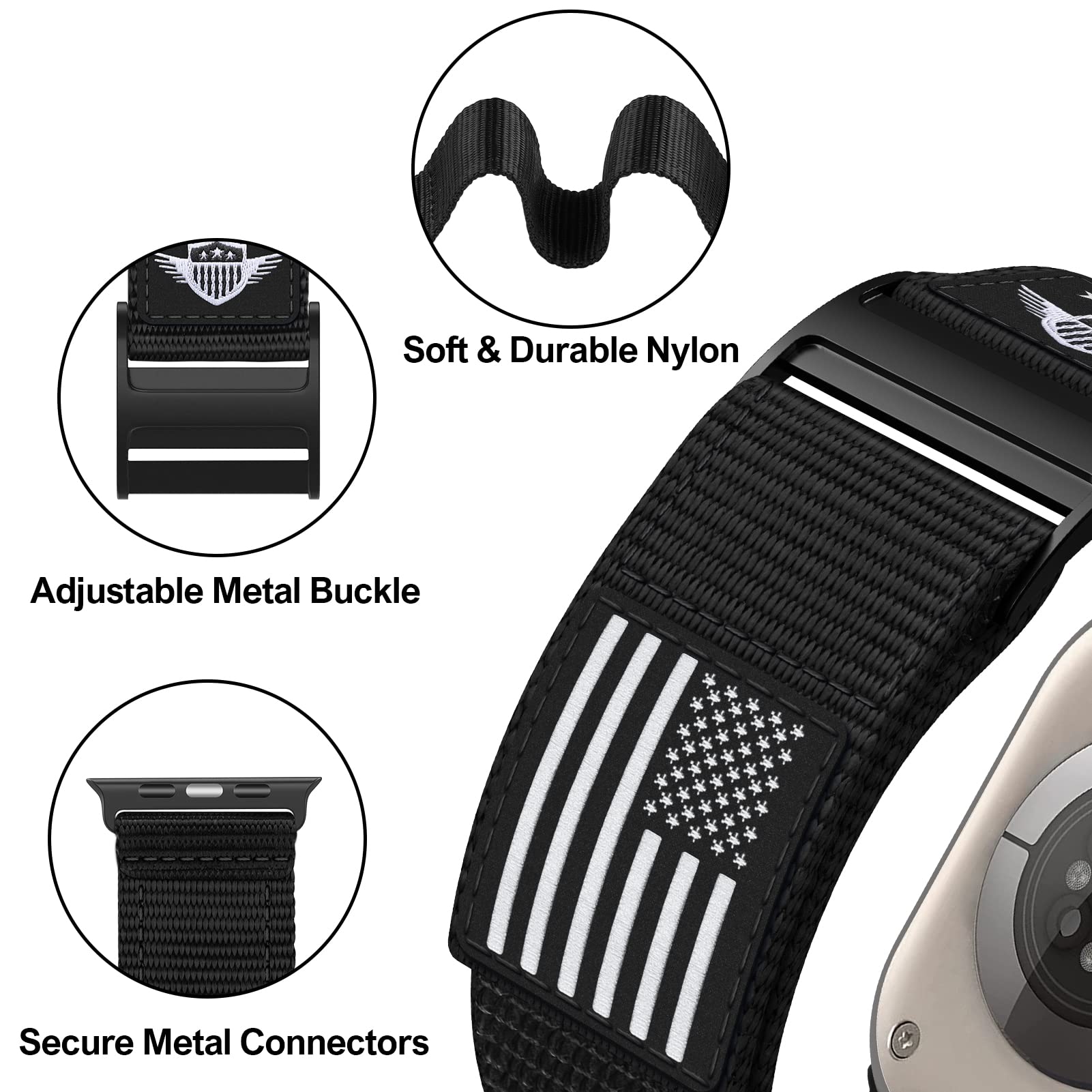 Rugged Nylon Band Compatible With Apple Watch Band 49Mm 45Mm 44Mm 42Mm,Soft Sport Loop Adjustable Wristbands Replacement Strap F