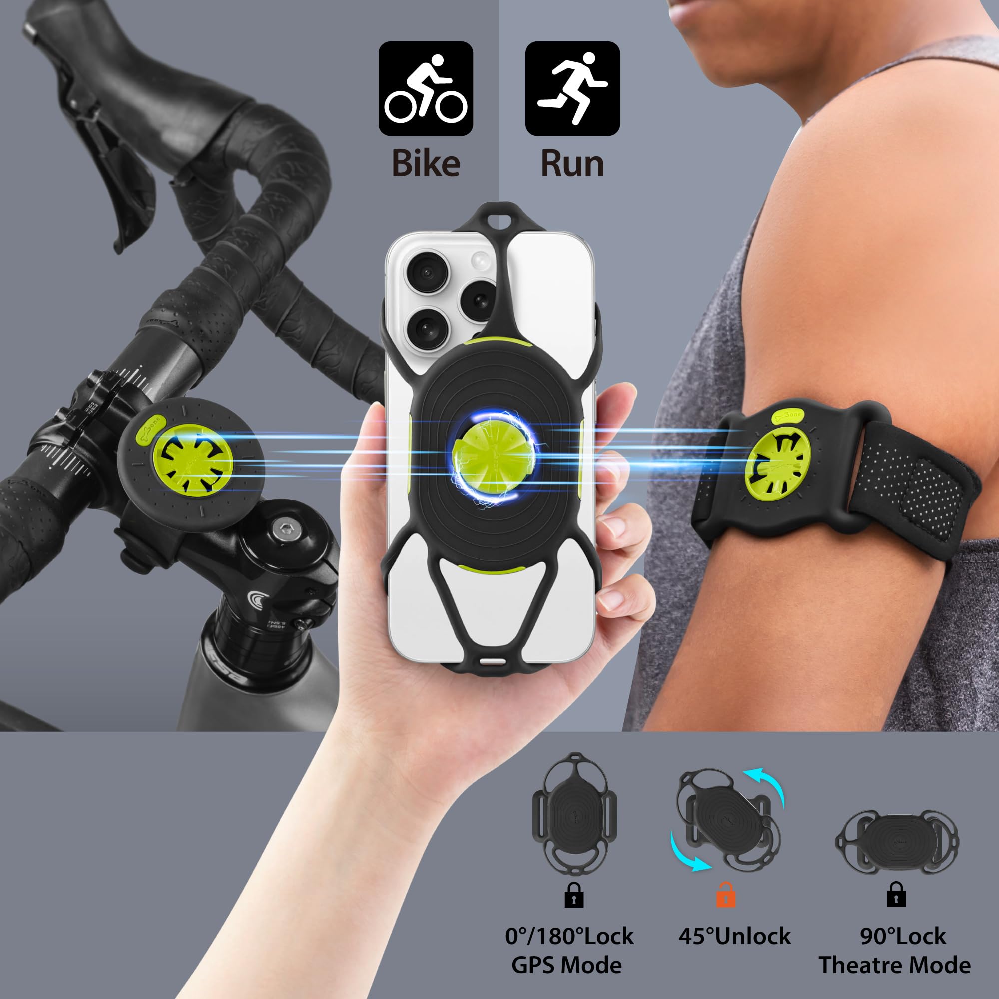 Bone Run + Bike Tie Connect Kit 2 Magnetic, 2-In-1 Magnetic Running & Bike Phone Holder, Detachable & Rotatable 360 Sport Armban