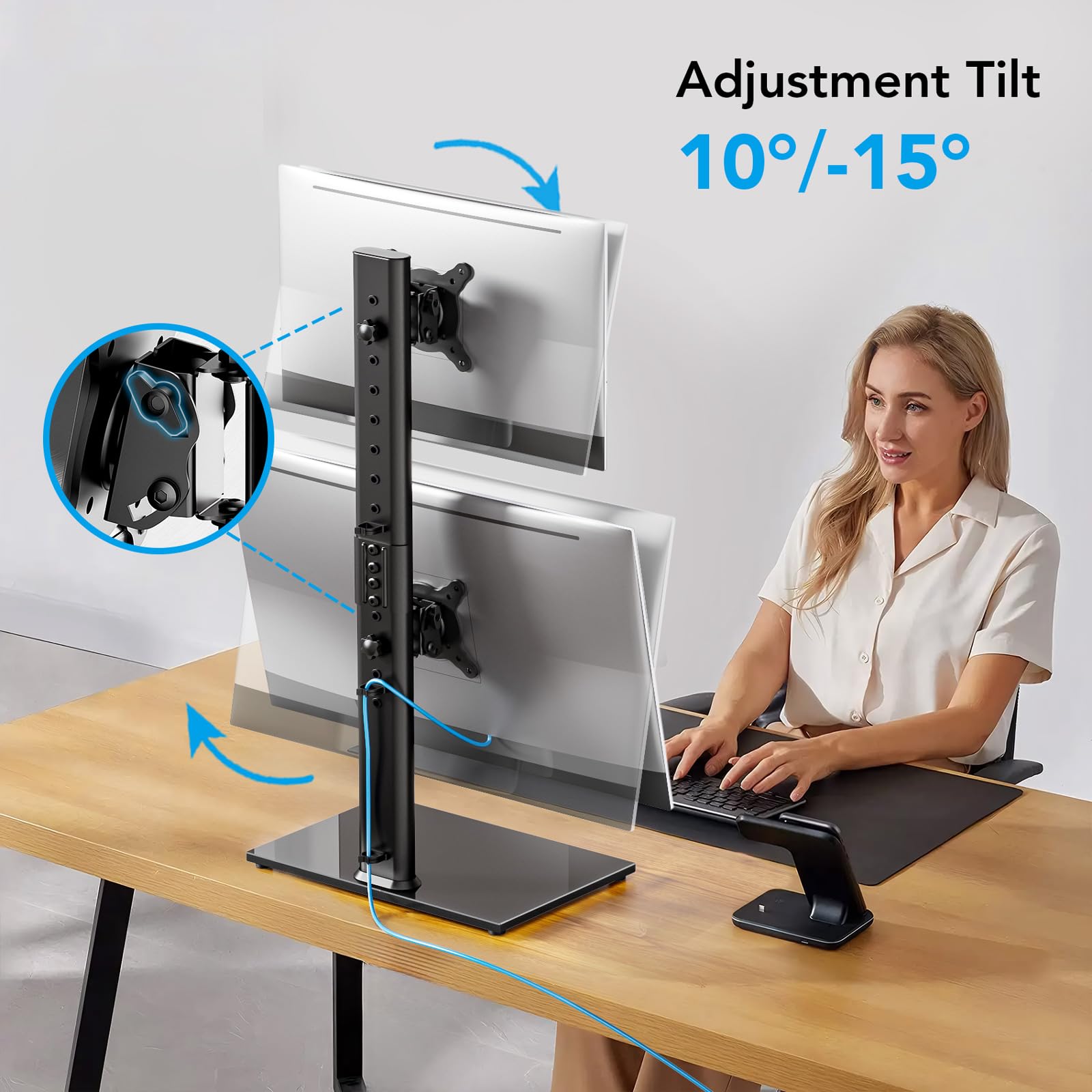 Dual Monitor Stand   Vertical Stack Screen Free Standing Desk Mount Arm Riser Fits Two 13 To 34 Inch Computer Monitors With Swiv