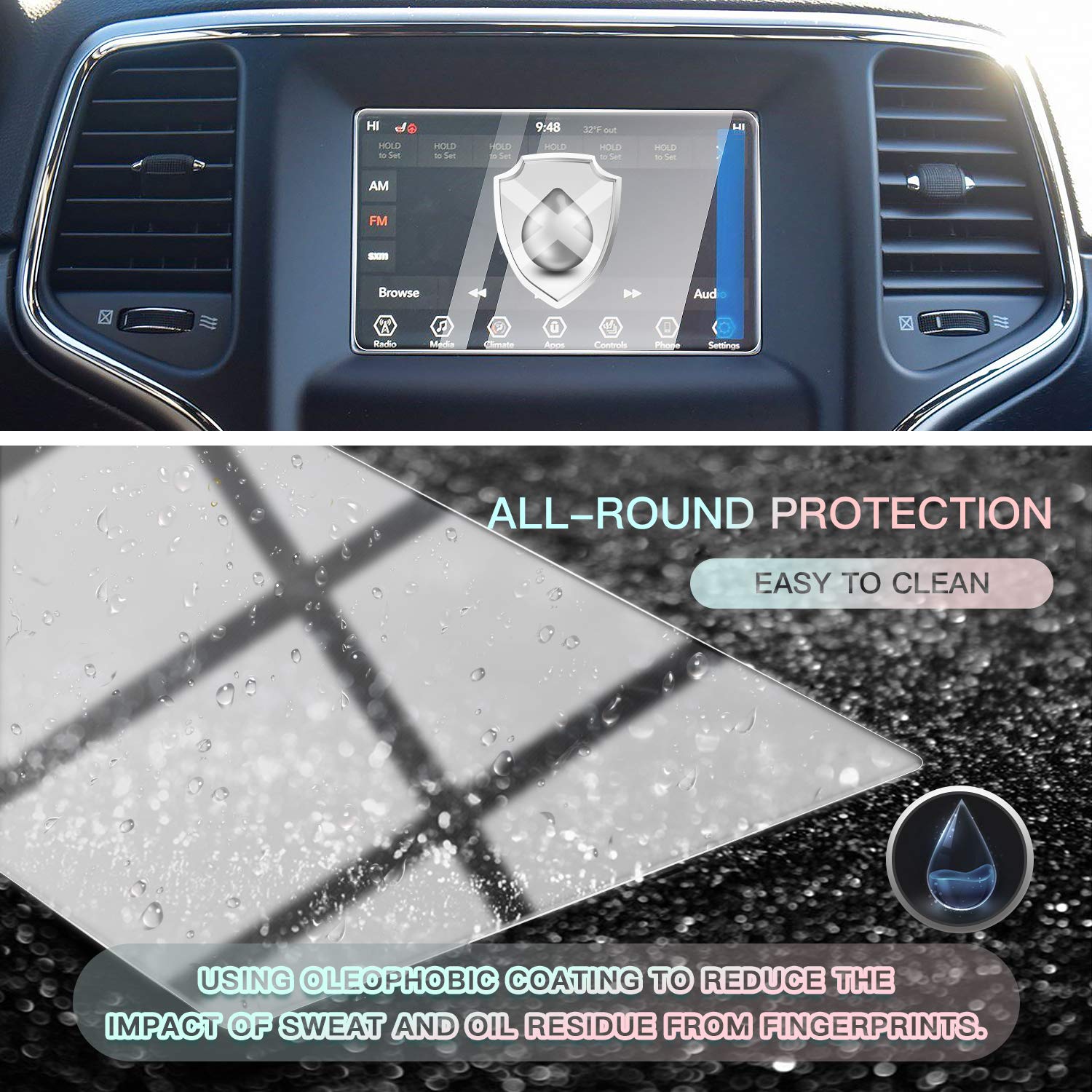 Cdefg Car Touchscreen Navigation Touch Screen Protector For 2018 2019 2020 2021 Grand Cherokee Uconnect, Hd Clear Tempered Glass 9H Scratch Resistance (7In)