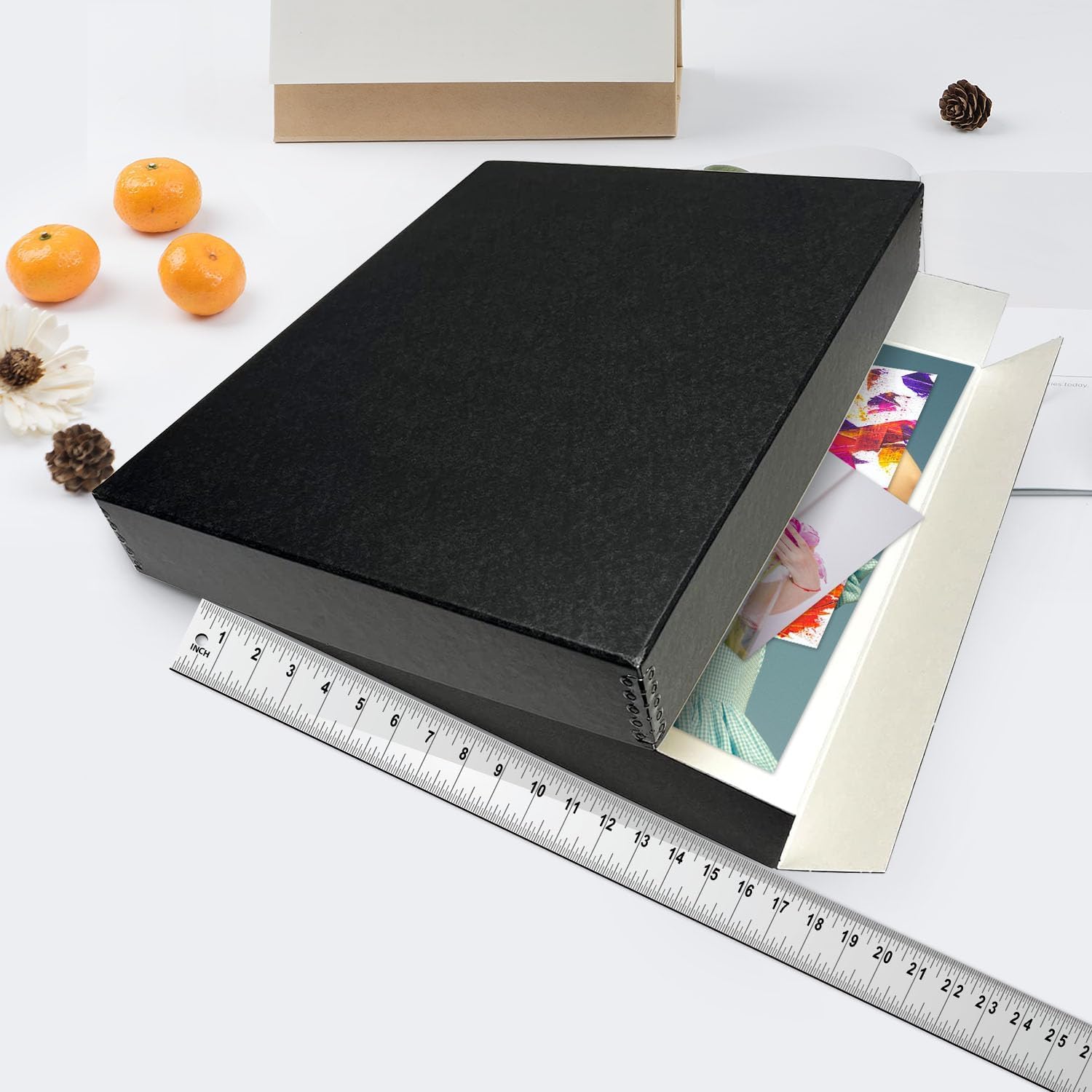 Lineco Museum Archival Storage Box, 16.75X20.75X3 In. Drop Front Design. Acid Free With Metal Edge. Organize Photos, Pictures, Prints, Documents, Crafts, Diy. Black, 1 Pack