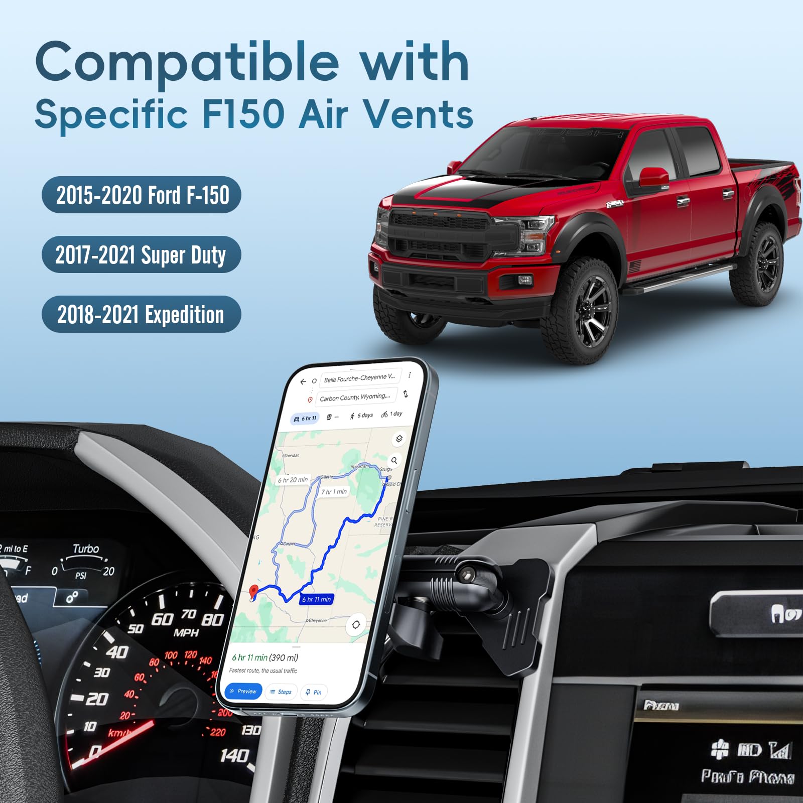 Kaishengyuan Magnetic Vent Phone Mount Compatible With 2015-2020 Ford F-150, 2017-2021 Super Duty & 2018-2021 Expedition, Car Fu
