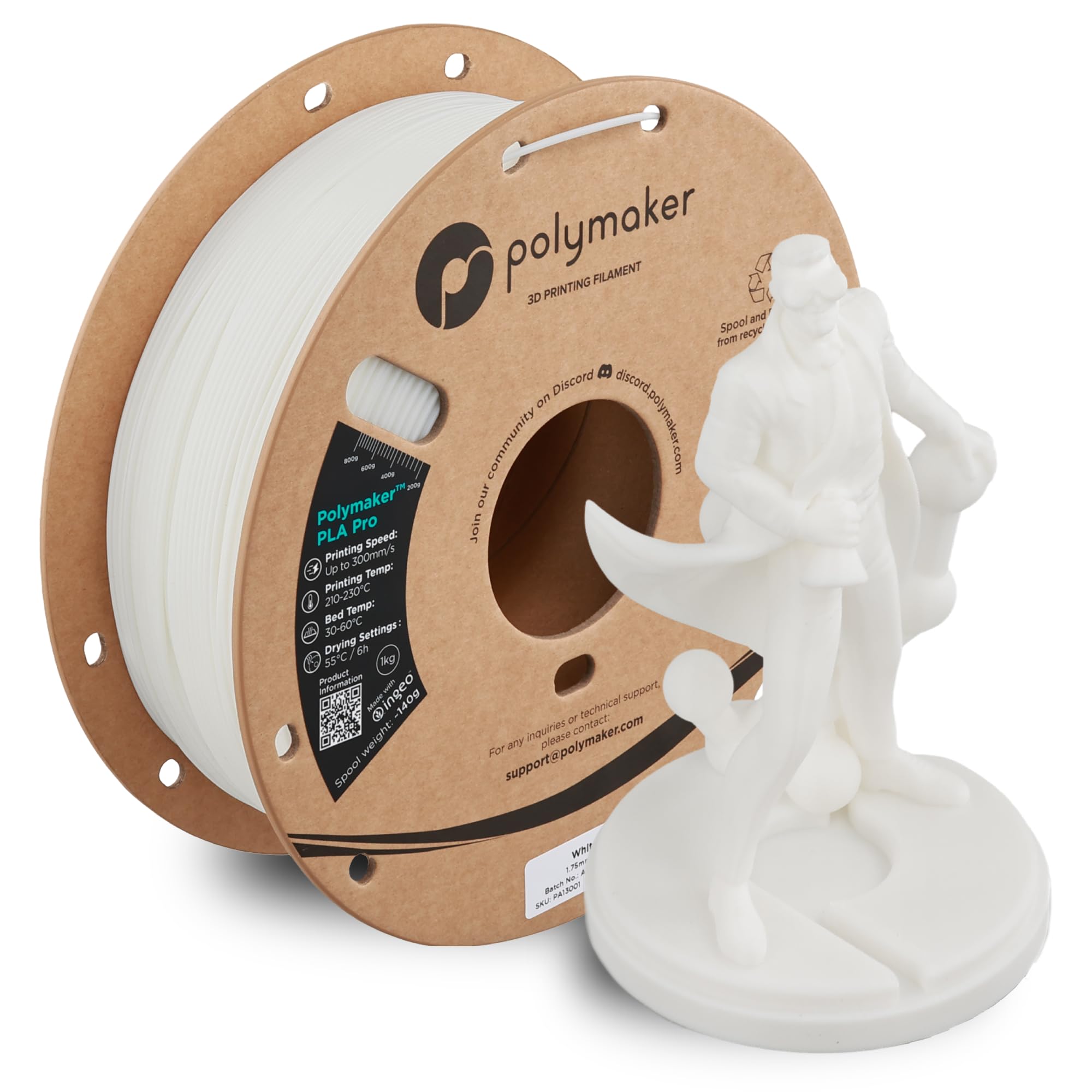 Polymaker PLA Pro 3D Printing Filament White 1.75mm 1KG, High-Impact Tough PLA, Fast Printing up to 300mm/s, High Speed New Form